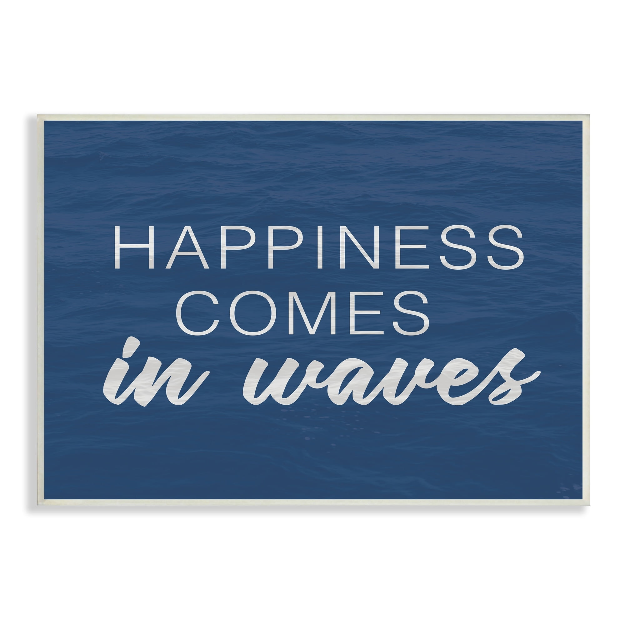 Stupell Industries Inspirational Happiness Comes in Waves Blue Coastal Waves,19 x 13, Design by Lux + Me Designs