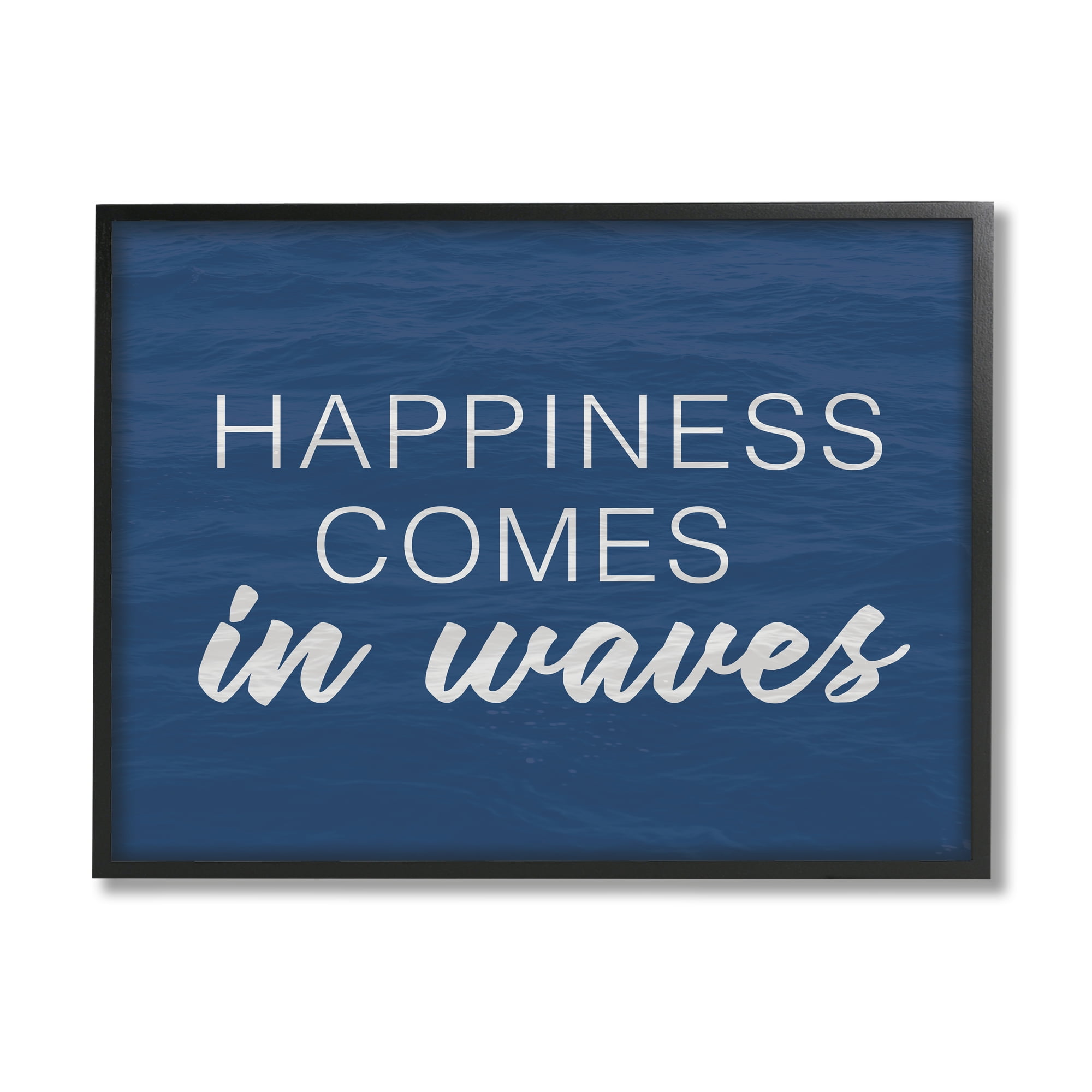 Stupell Industries Inspirational Happiness Comes in Waves Blue Coastal Waves,20 x 16, Design by Lux + Me Designs