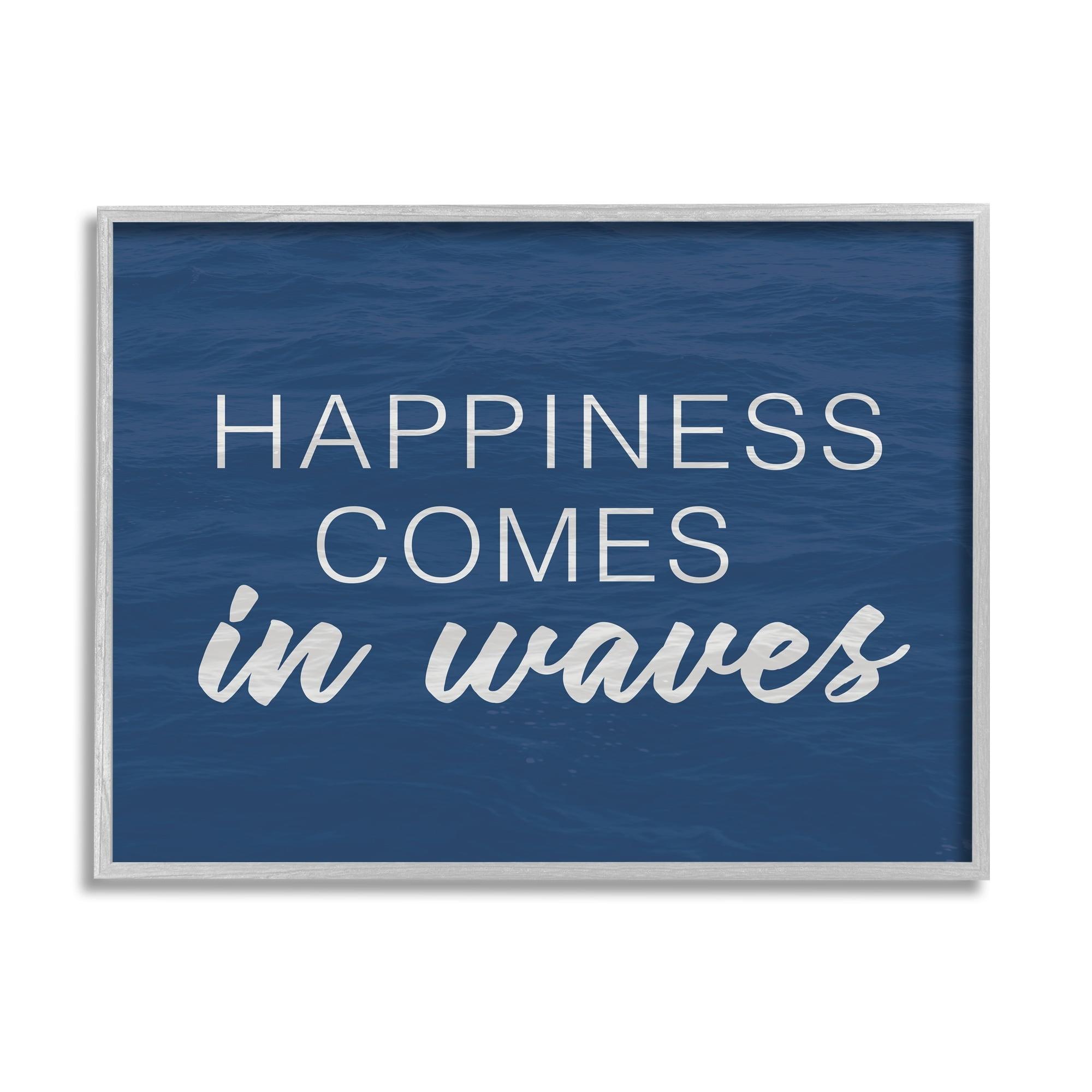 Stupell Industries Inspirational Happiness Comes in Waves Blue Coastal Waves,30 x 24, Design by Lux + Me Designs