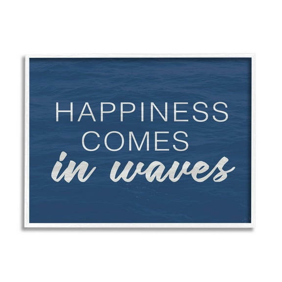 Stupell Industries Inspirational Happiness Comes in Waves Blue Coastal Waves,30 x 24, Design by Lux + Me Designs