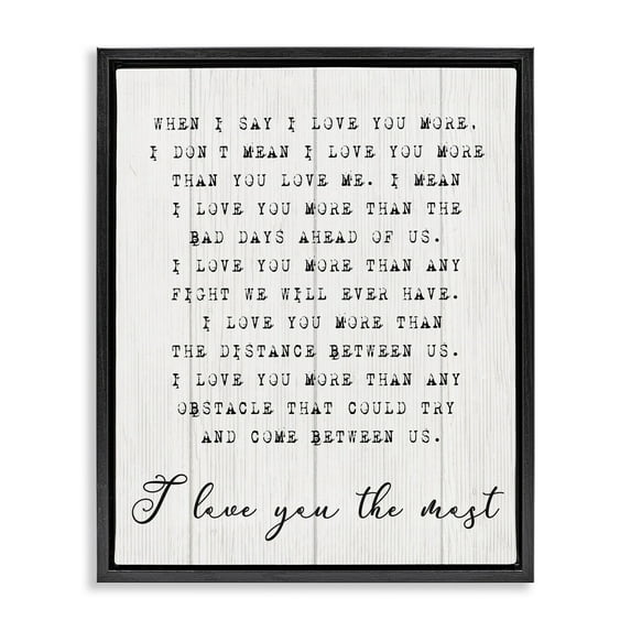 Stupell Industries Inspirational I love You the Most Phrase Couple Relationship Jet Black Framed Floating Canvas Wall Art, 16x20, by Daphne Polselli