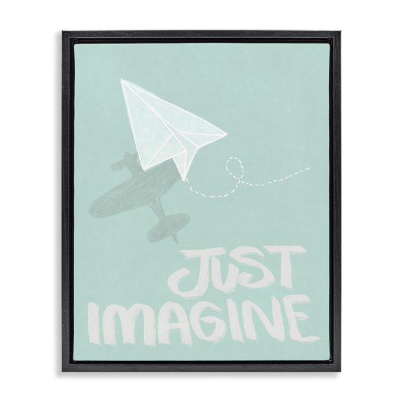 Stupell Industries Inspirational Just Imagine Phrase Quotes and Sayings Painting Black Floater Framed Canvas Art Print Wall Art, 17 x 21