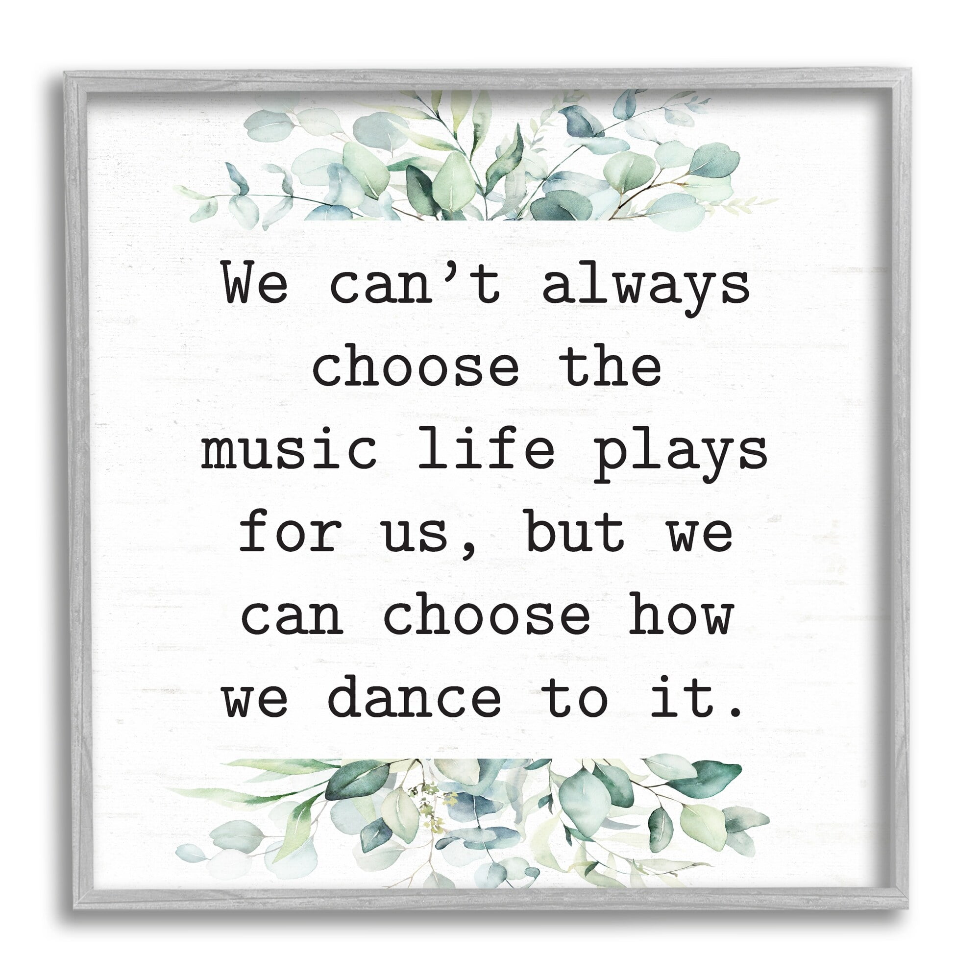 Stupell Industries Inspirational Music Life Quote Mixed Botanicals Arrangement Graphic Art Gray Framed Art Print Wall Art, Design by Lettered and Lined