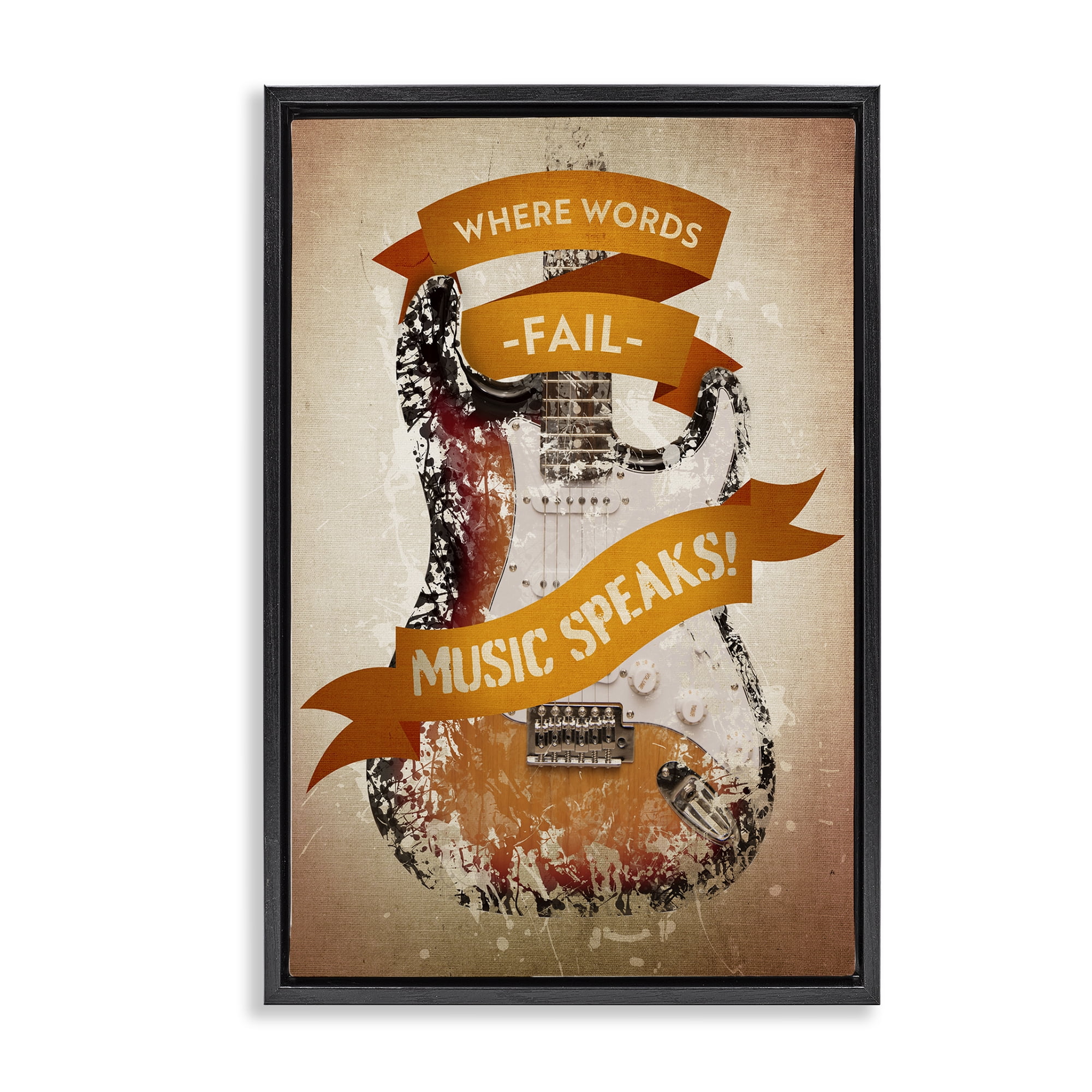Stupell Industries Inspirational Music Speaks Text & Numbers Painting Black Floater Framed Canvas Art Print Wall Art, 21 x 31