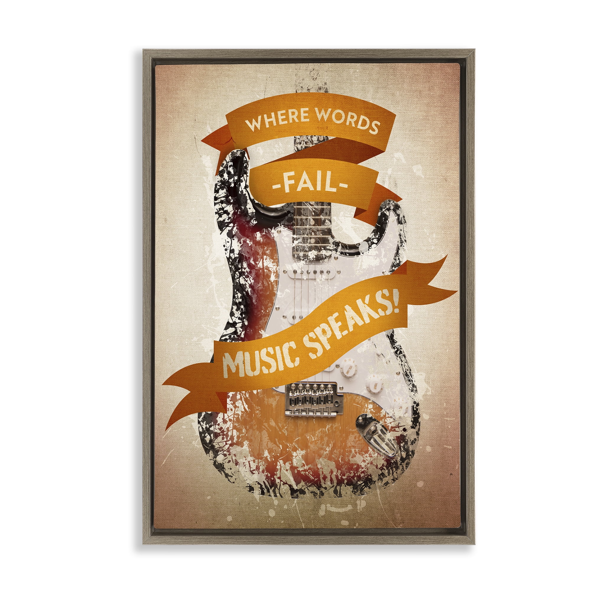 Stupell Industries Inspirational Music Speaks Text & Numbers Painting Brown Floater Framed Canvas Art Print Wall Art, 21 x 31