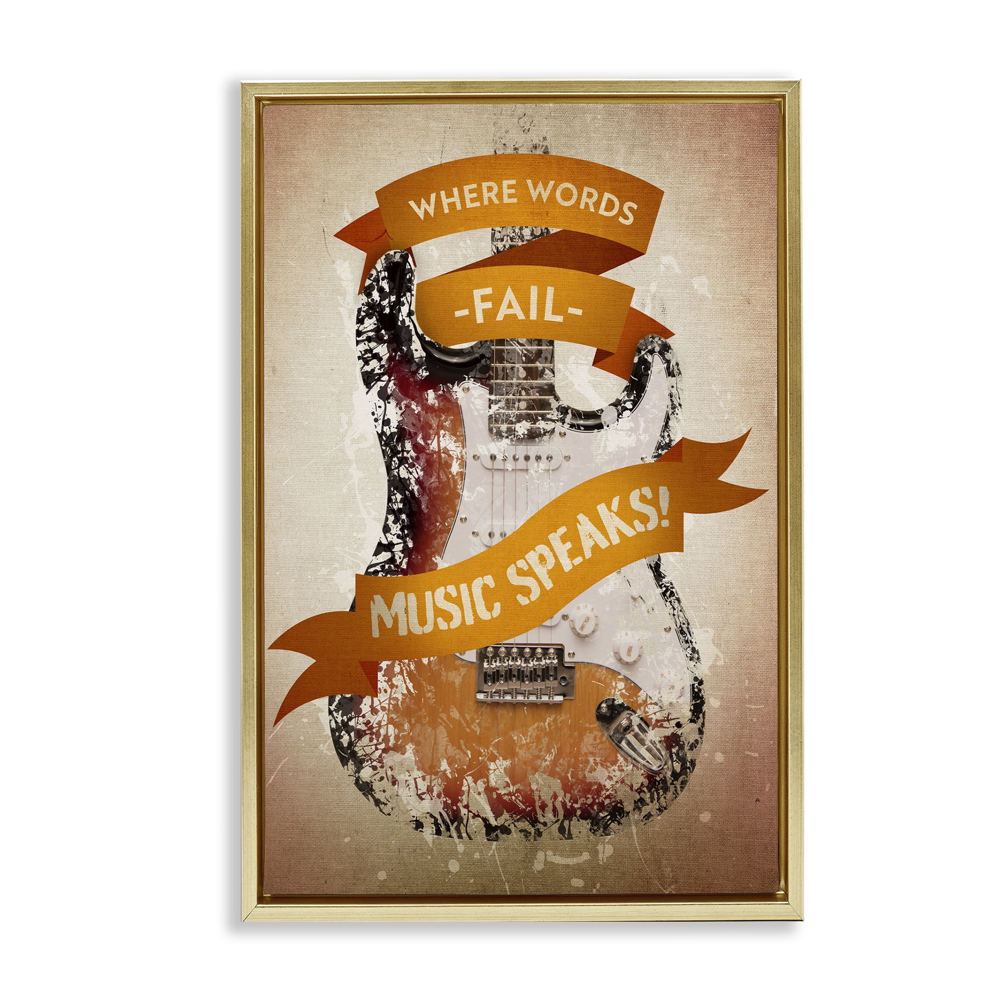 Stupell Industries Inspirational Music Speaks Text & Numbers Painting Gold Floater Framed Canvas Art Print Wall Art, 21 x 31