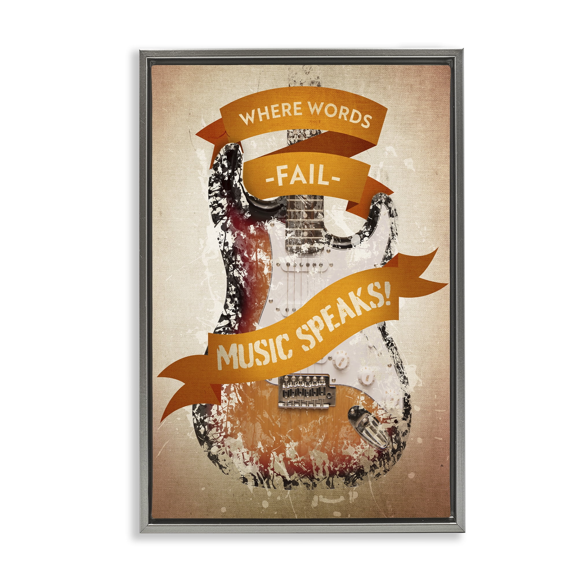 Stupell Industries Inspirational Music Speaks Text & Numbers Painting Gray Floater Framed Canvas Art Print Wall Art, 17 x 25