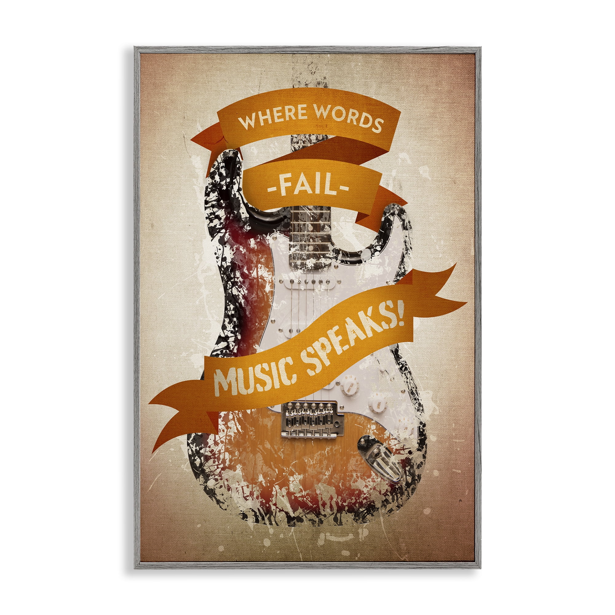 Stupell Industries Inspirational Music Speaks Text & Numbers Painting Gray Framed Art Print Wall Art, 12 x 18