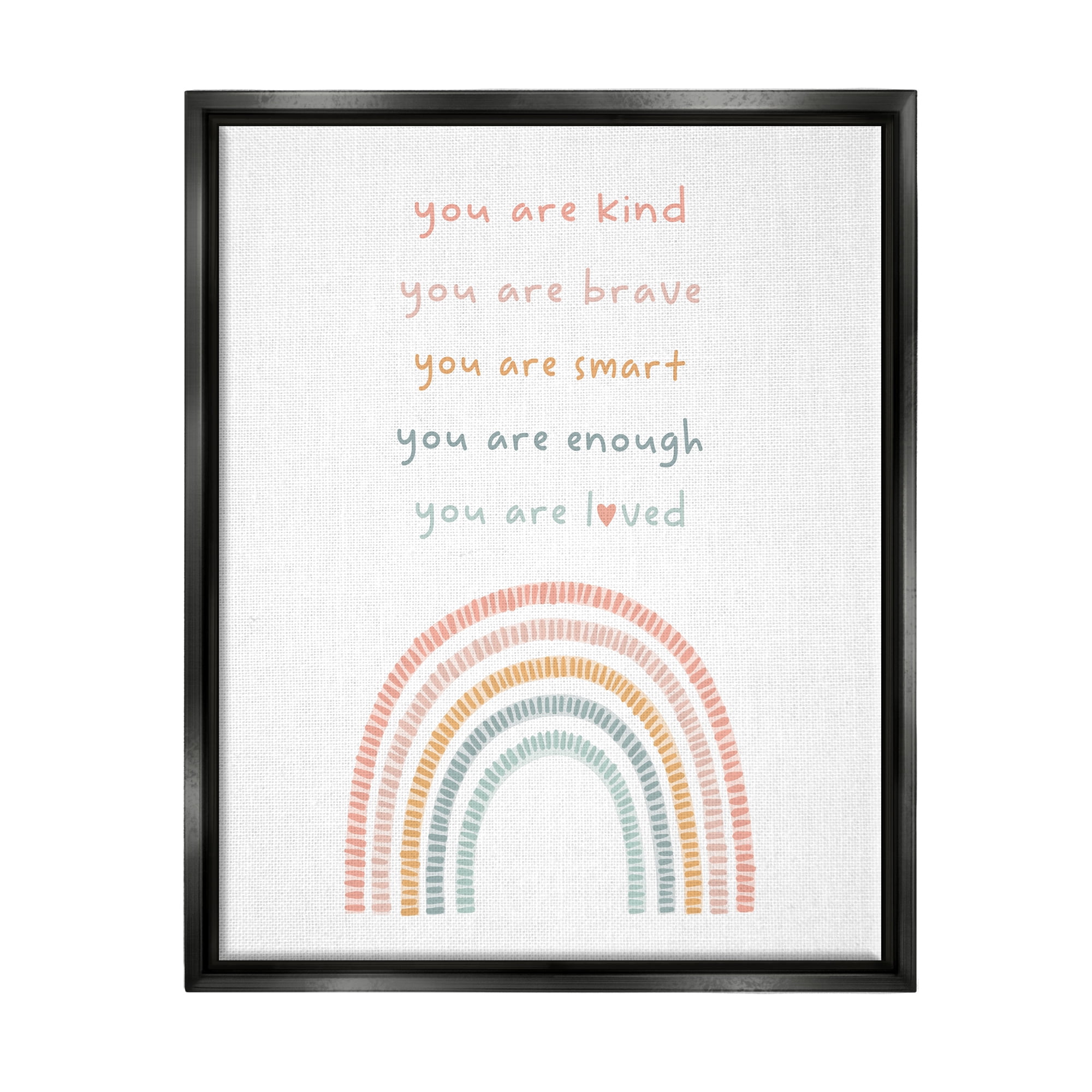 Stupell Industries Inspirational Pastel Rainbow Landscape Painting Black Floater Framed Canvas Art Print Wall Art, 17 x 21