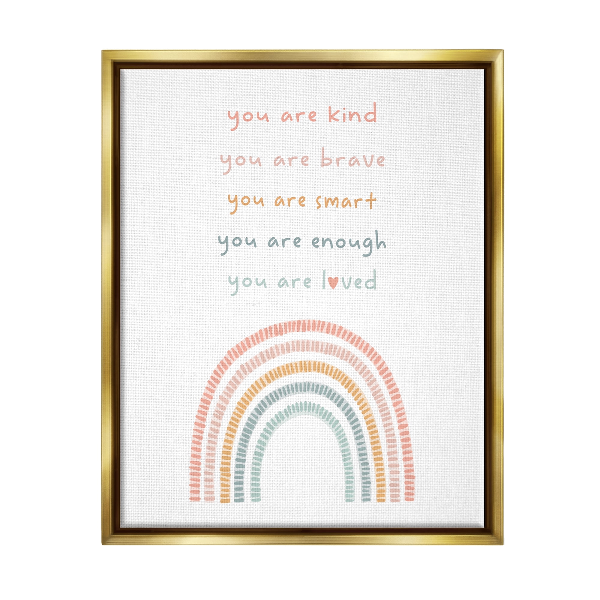 Stupell Industries Inspirational Pastel Rainbow Landscape Painting Gold Floater Framed Canvas Art Print Wall Art, 17 x 21