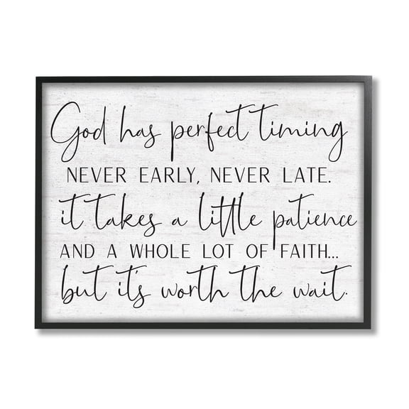 Stupell Industries Inspirational Patience Quote Religious Script Birch Pattern Graphic Art Black Framed Art Print Wall Art, Design by Lettered and Lined