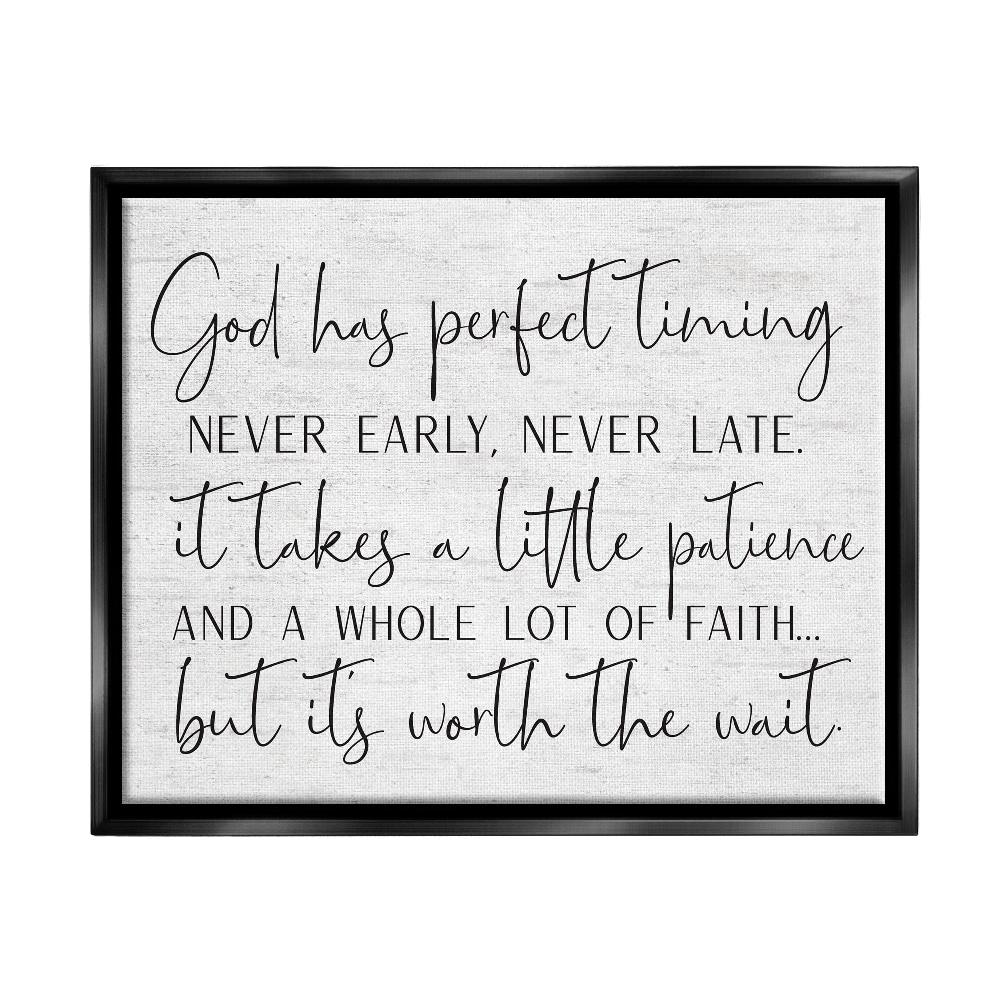 Stupell Industries Inspirational Patience Quote Religious Script Birch Pattern Graphic Art Jet Black Floating Framed Canvas Print Wall Art, Design by Lettered and Lined