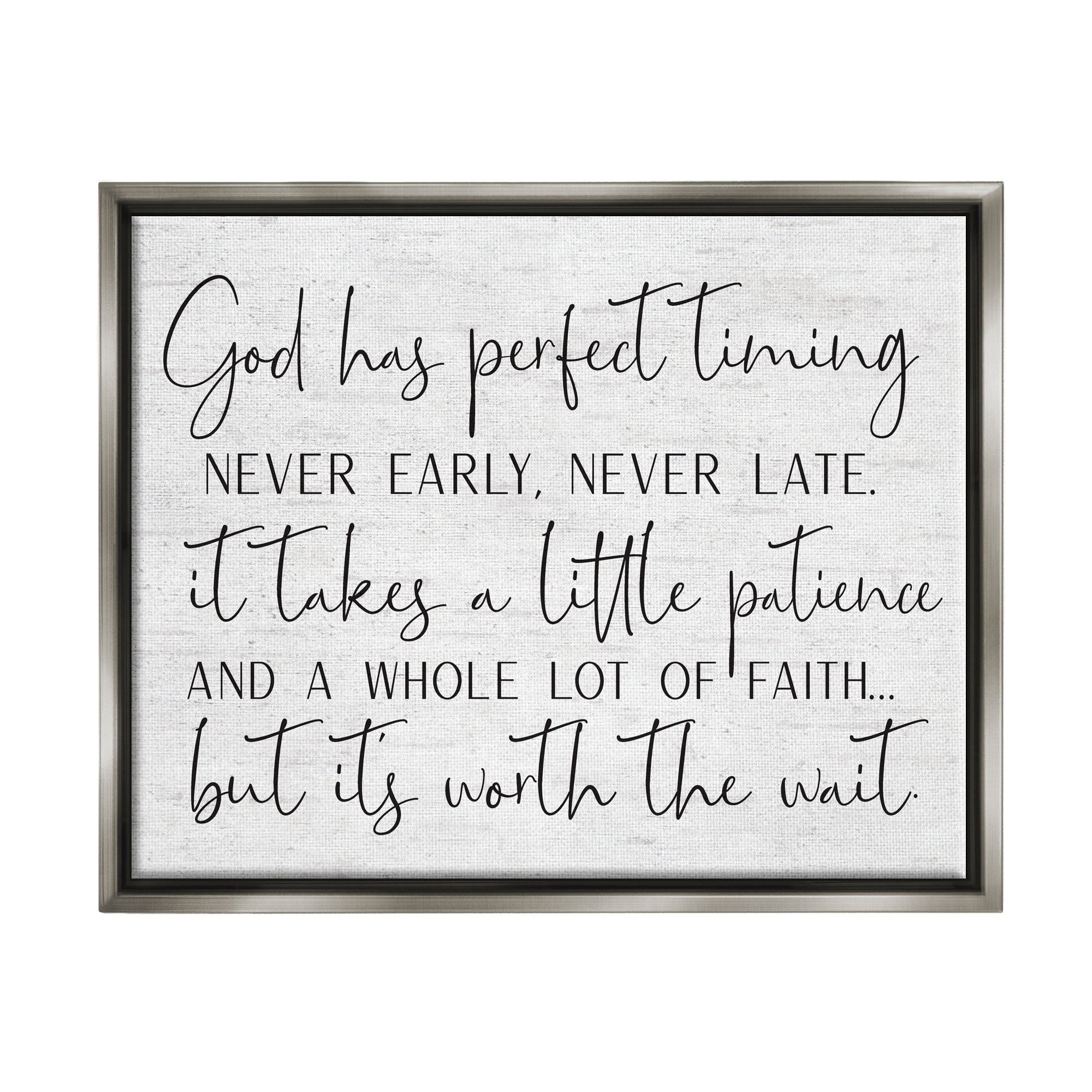 Stupell Industries Inspirational Patience Quote Religious Script Birch Pattern Graphic Art Luster Gray Floating Framed Canvas Print Wall Art, Design by Lettered and Lined
