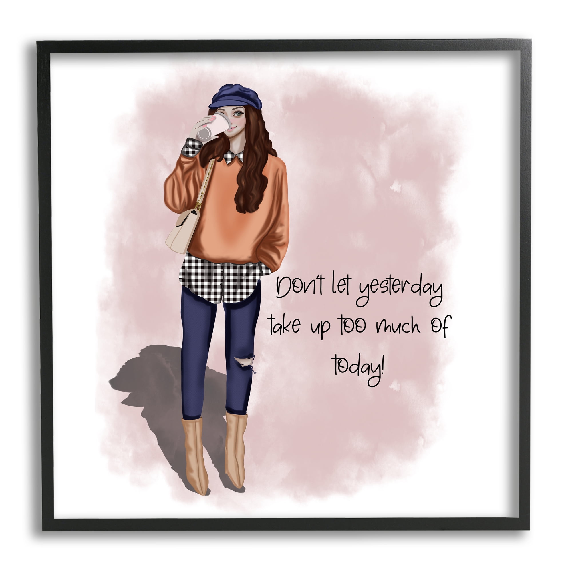 Stupell Industries Inspirational Phrase Girl Inspirational Painting Black Framed Art Print Wall Art, 24 x 24