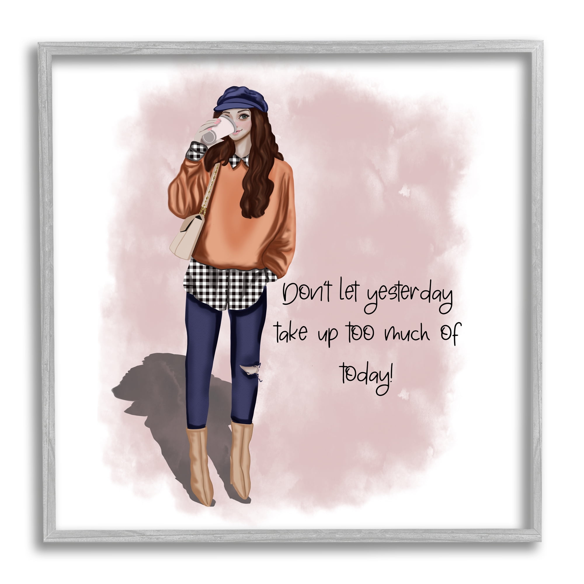Stupell Industries Inspirational Phrase Girl Inspirational Painting Gray Framed Art Print Wall Art, 24 x 24