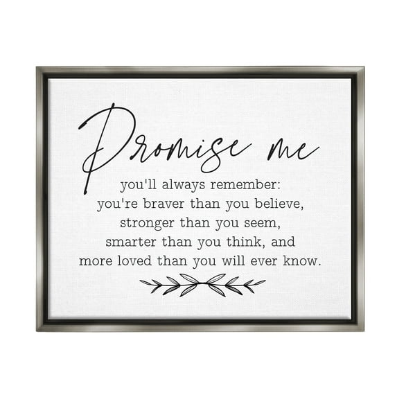 Stupell Industries Inspirational Self Love Quote Casual Botanical Design Graphic Art Luster Gray Floating Framed Canvas Print Wall Art, Design by Lettered and Lined