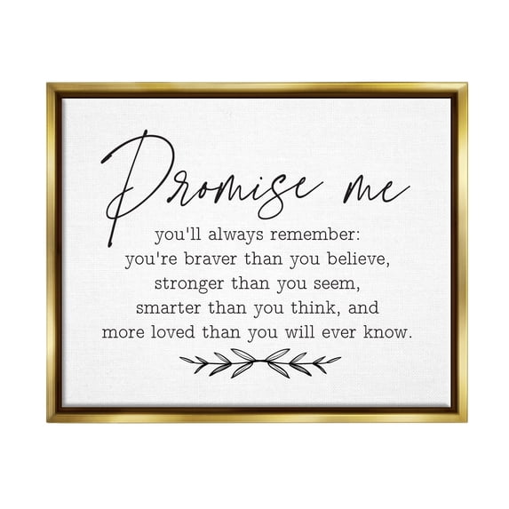 Stupell Industries Inspirational Self Love Quote Casual Botanical Design Graphic Art Metallic Gold Floating Framed Canvas Print Wall Art, Design by Lettered and Lined