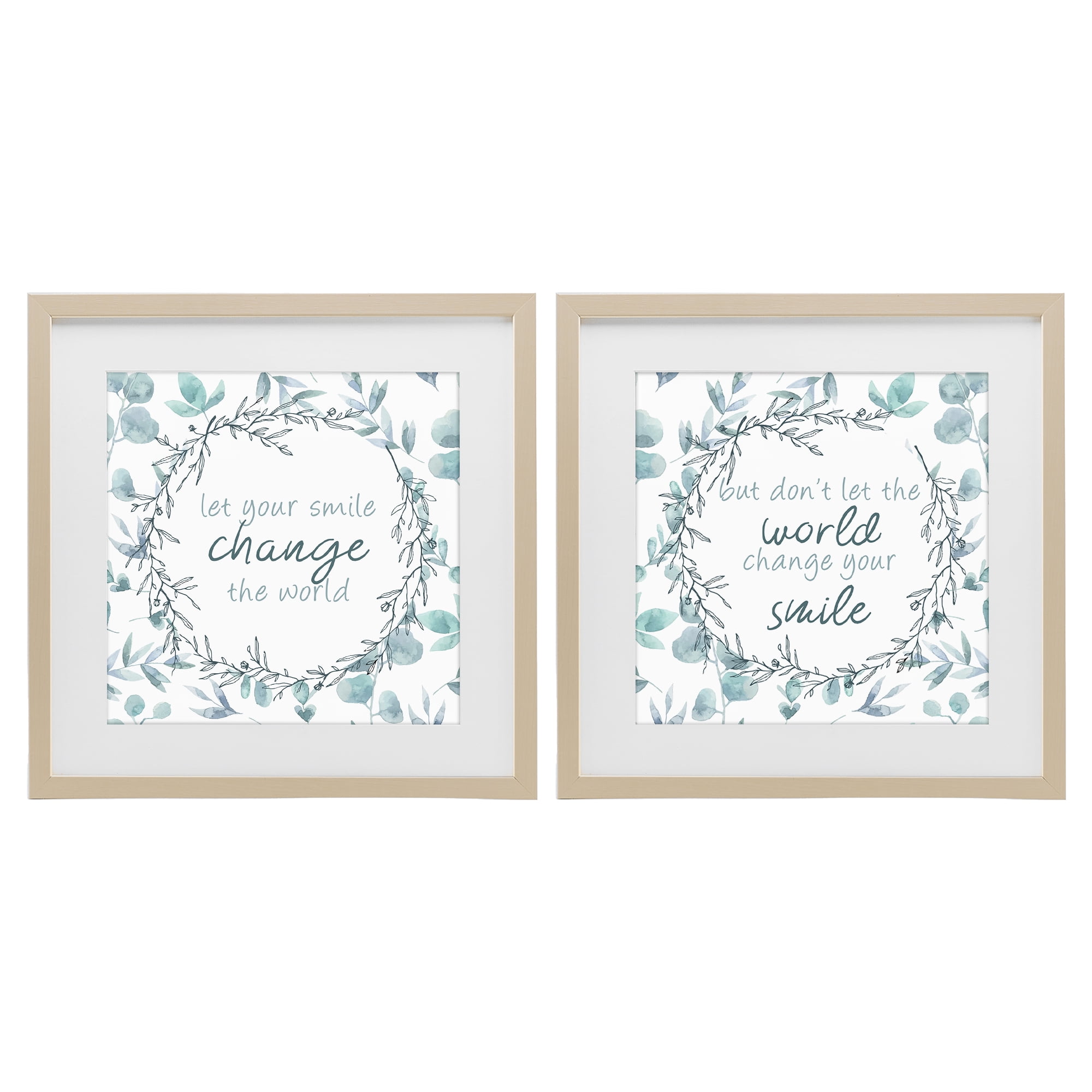 Stupell Industries Inspirational Smile Quotes 2 Piece Birch Framed Print Under Glass Set, design by Kim Allen