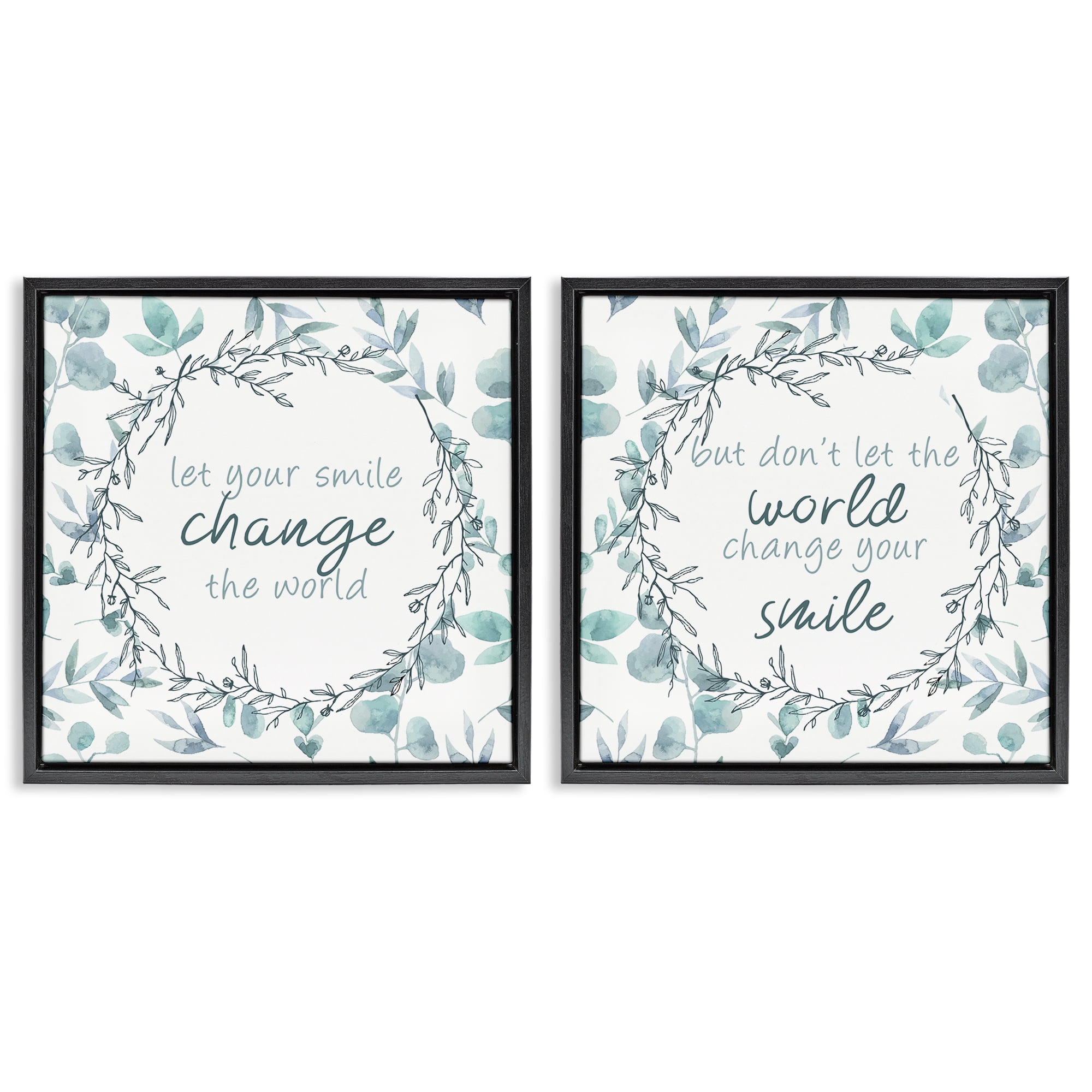 Stupell Industries Inspirational Smile Quotes 2 Piece Black Framed Floater Canvas Set, design by Kim Allen