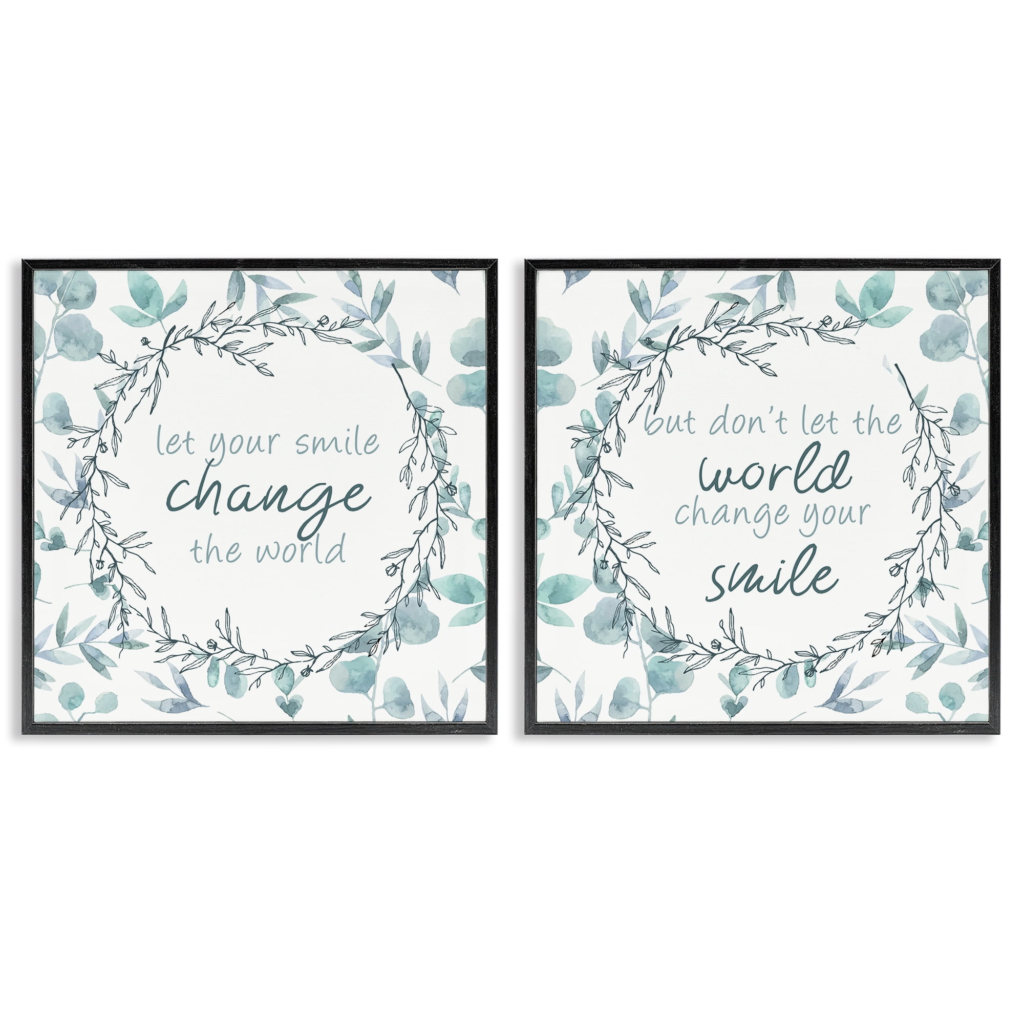 Stupell Industries Inspirational Smile Quotes 2 Piece Black Framed Giclee Art Set, design by Kim Allen