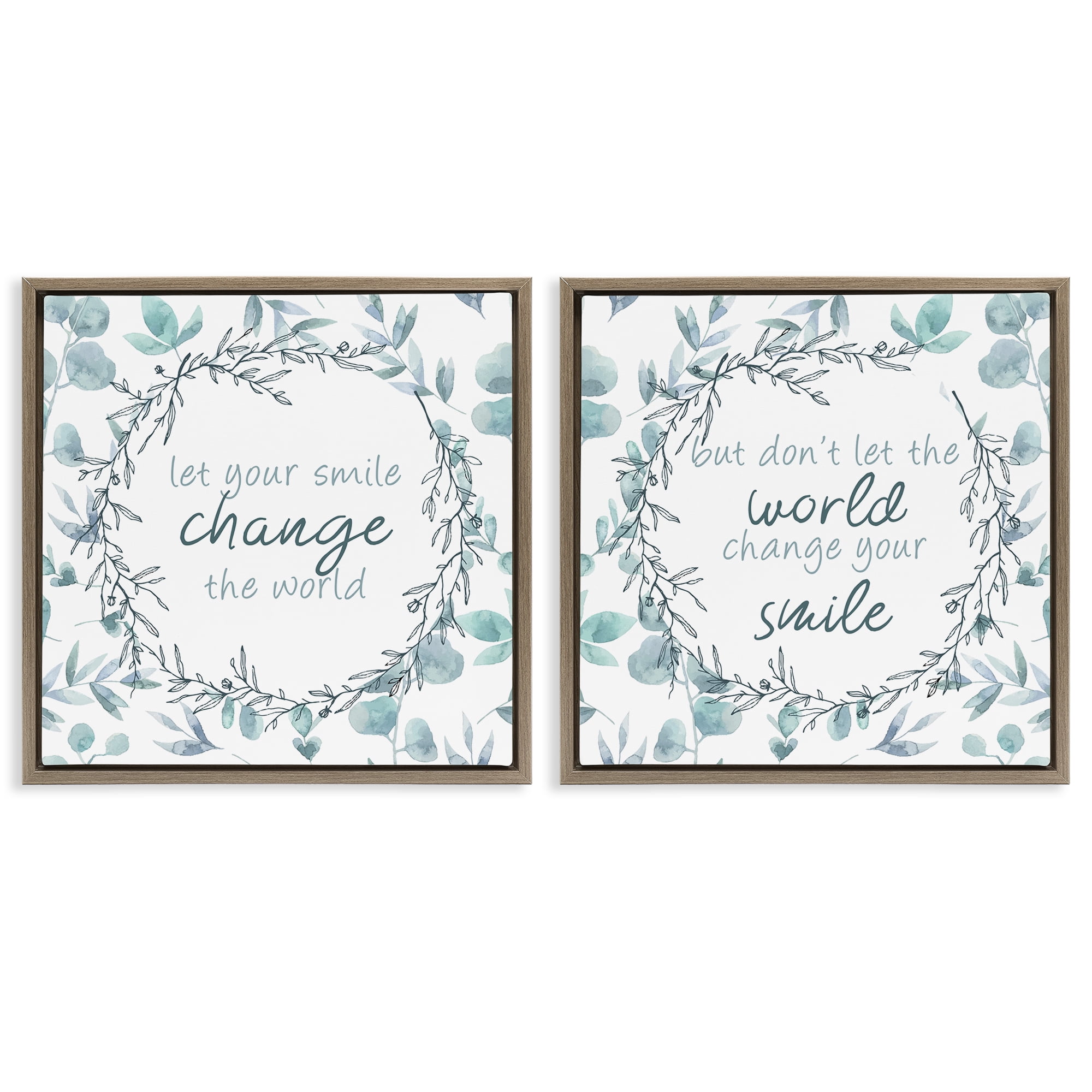 Stupell Industries Inspirational Smile Quotes 2 Piece Brown Framed Floater Canvas Set, design by Kim Allen