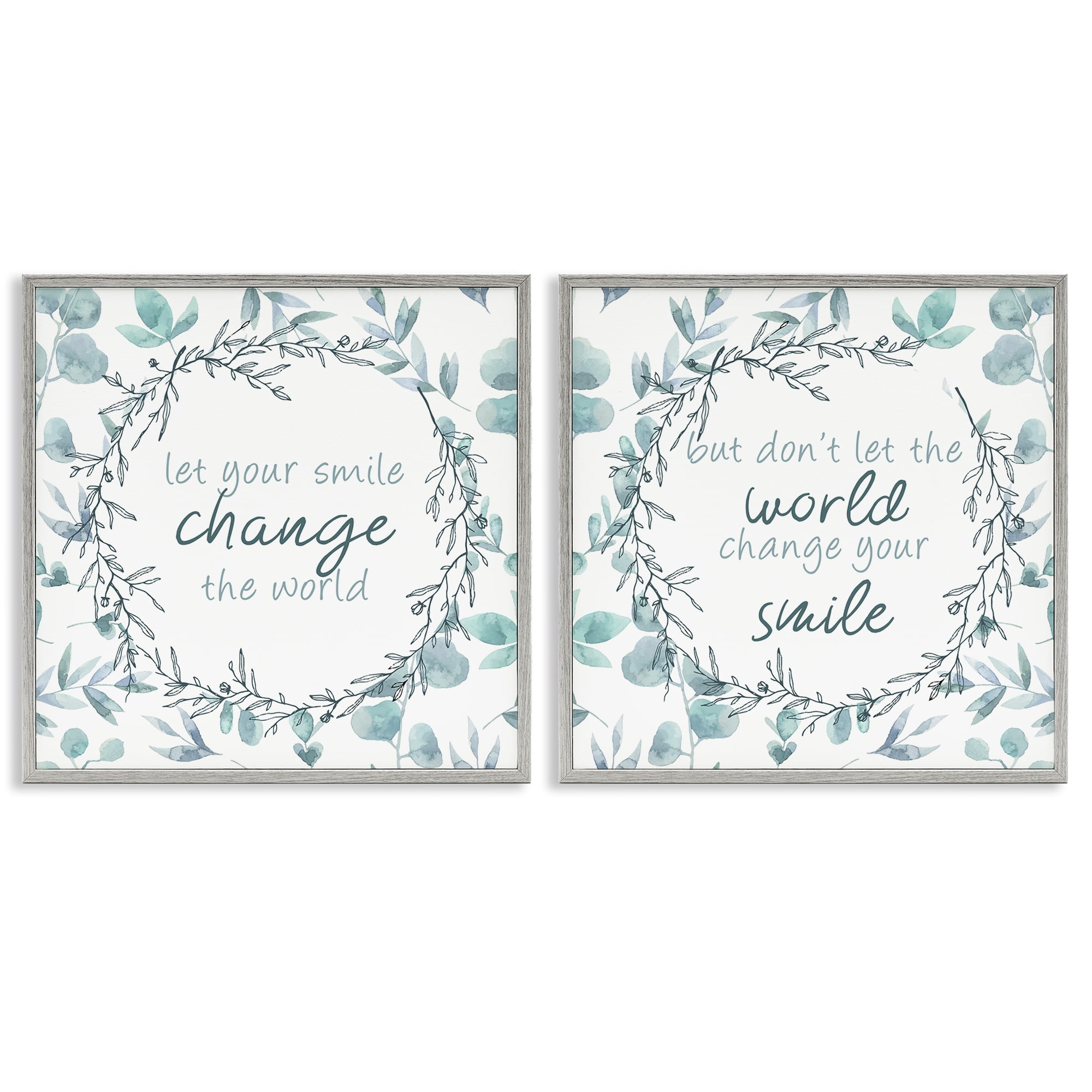 Stupell Industries Inspirational Smile Quotes 2 Piece Gray Framed Giclee Art Set, design by Kim Allen