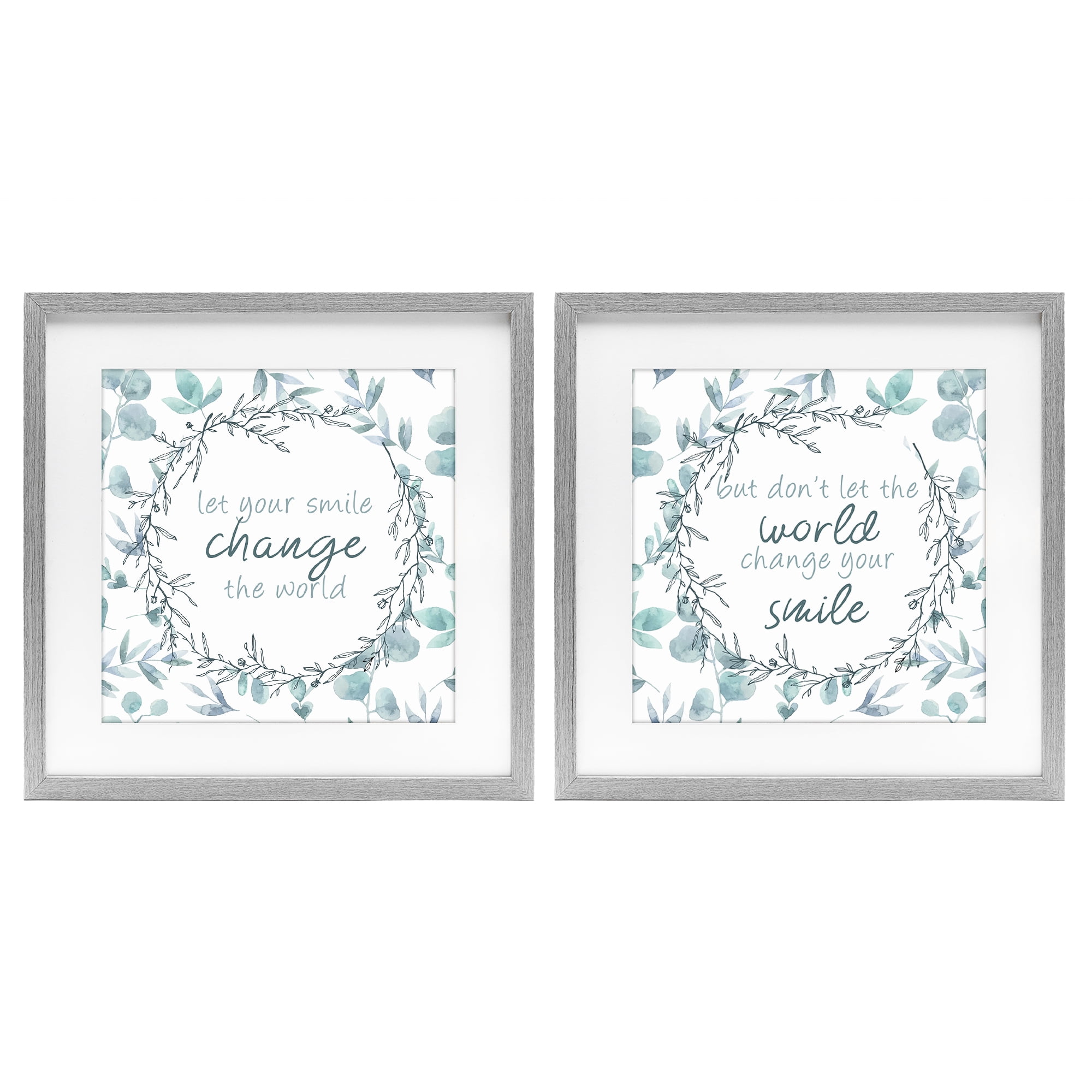 Stupell Industries Inspirational Smile Quotes 2 Piece Gray Framed Print Under Glass Set, design by Kim Allen