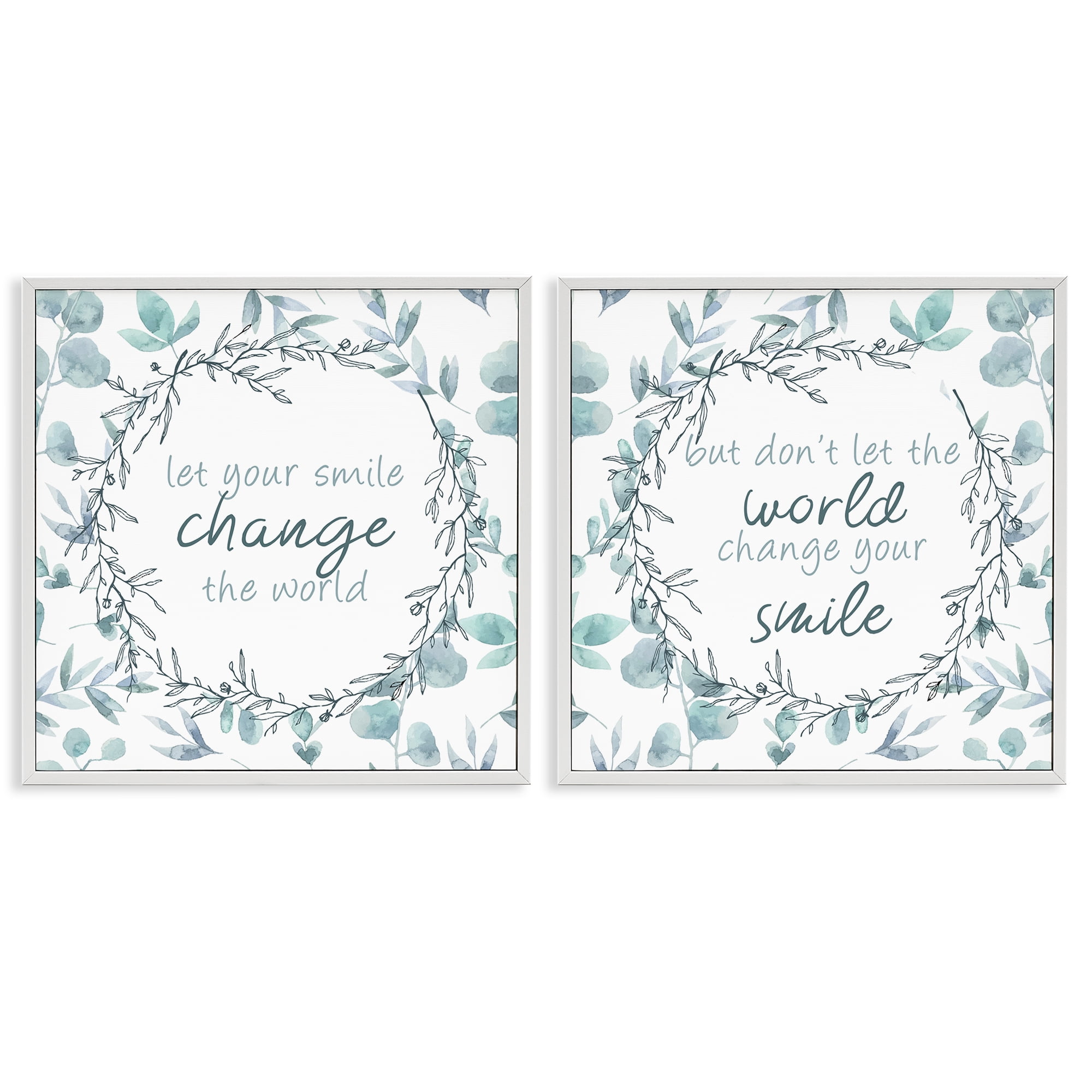 Stupell Industries Inspirational Smile Quotes 2 Piece White Framed Giclee Art Set, design by Kim Allen
