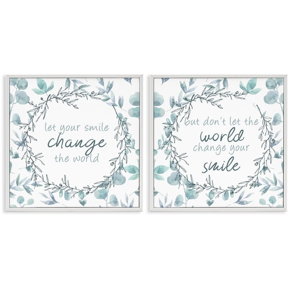 Stupell Industries Farmhouse Inspirational Smile Quotes White 2pc Framed Giclee Art Set, 17 x 17 each, by Kim Allen