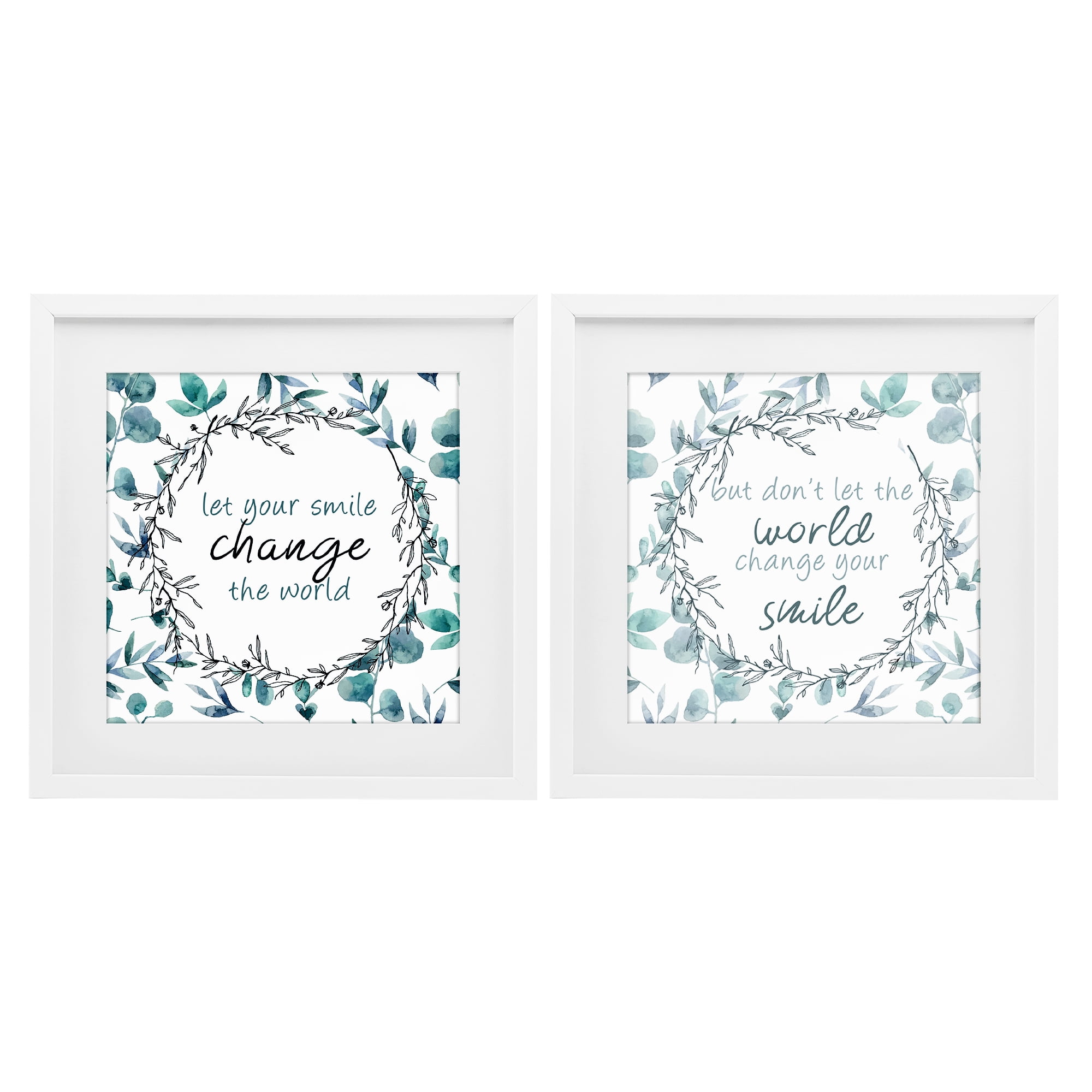 Stupell Industries Inspirational Smile Quotes 2 Piece White Framed Print Under Glass Set, design by Kim Allen
