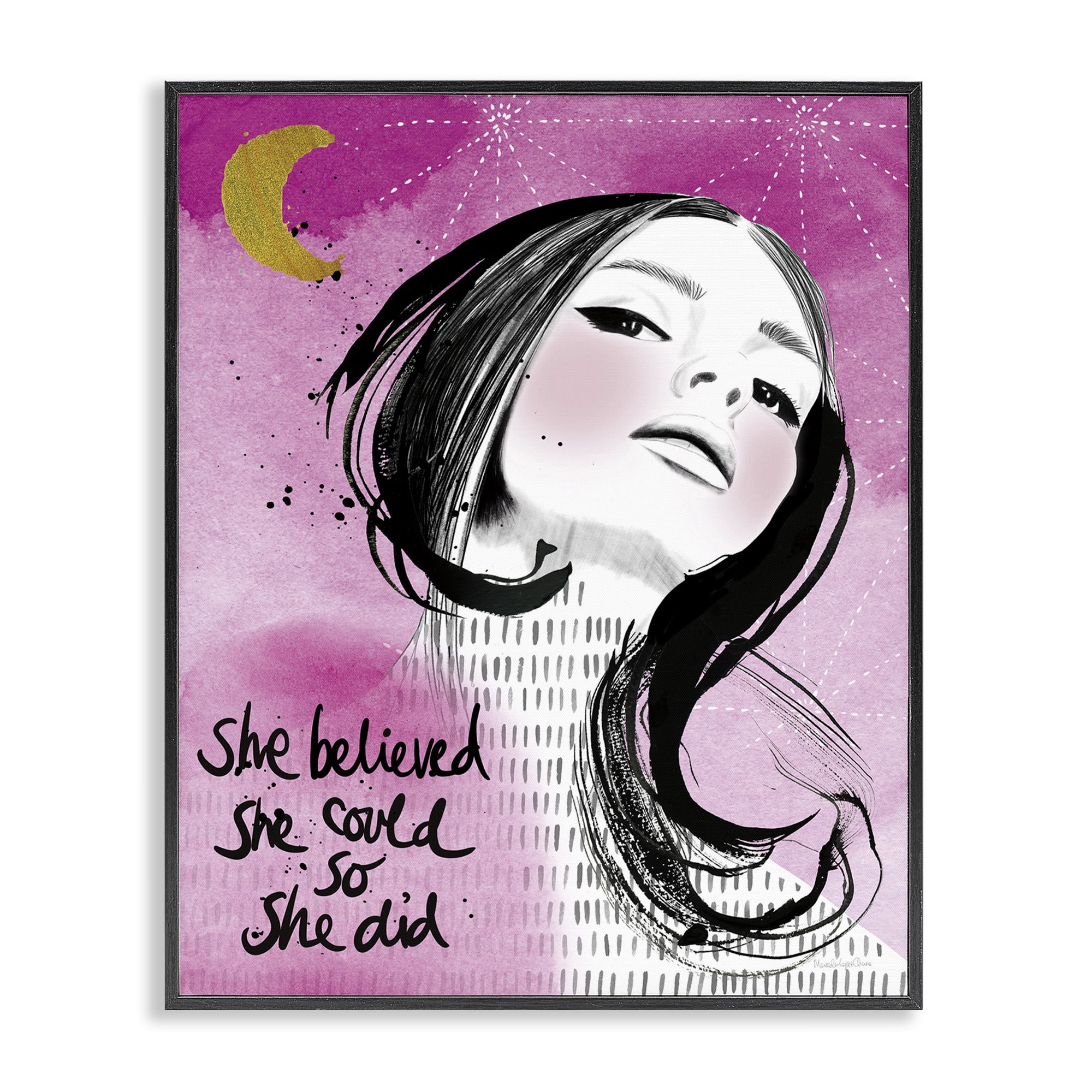 Stupell Industries Inspirational So She Did Novelty Painting Black Framed Art Print Wall Art, 24 x 30