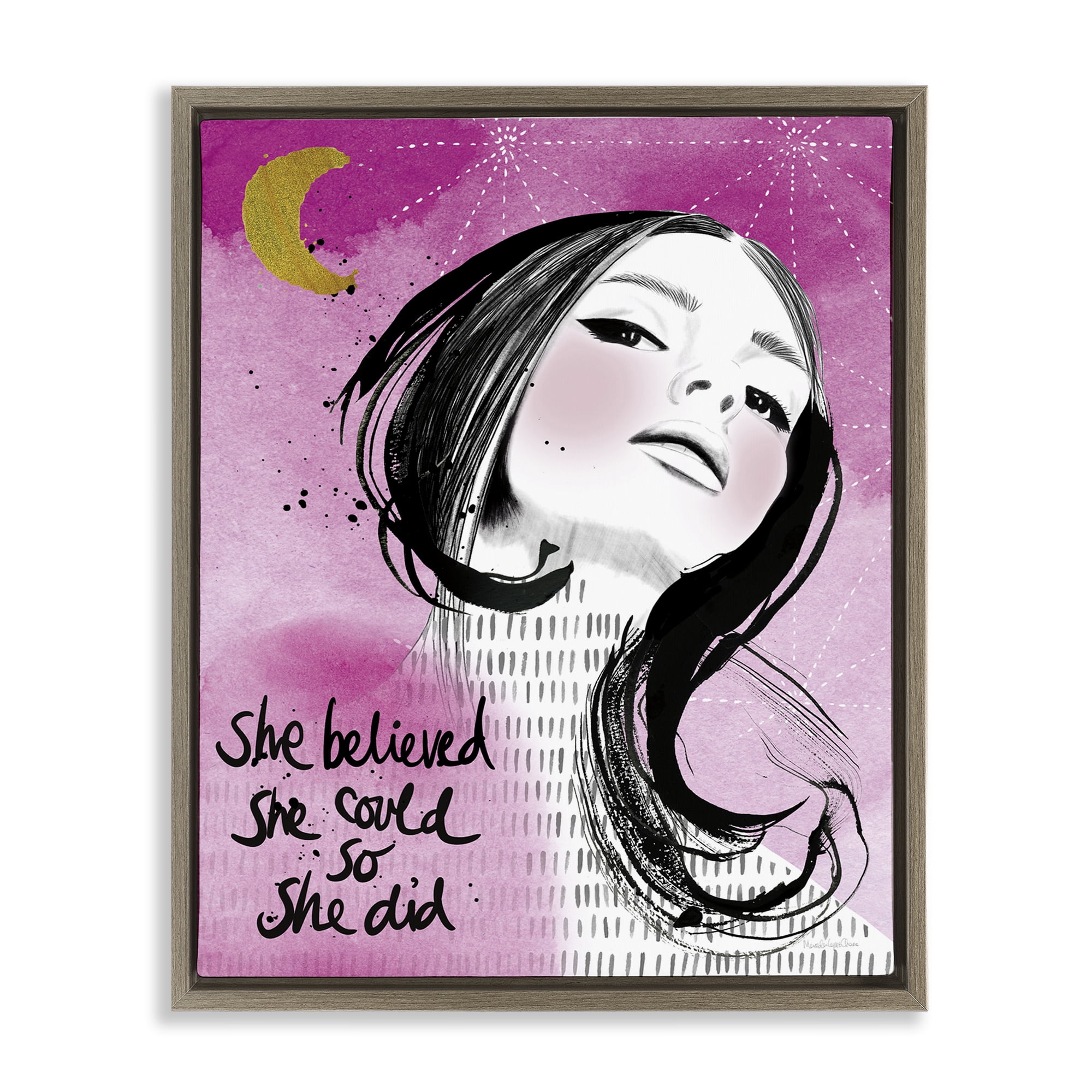 Stupell Industries Inspirational So She Did Novelty Painting Brown Floater Framed Art Print Wall Art, 25 x 31
