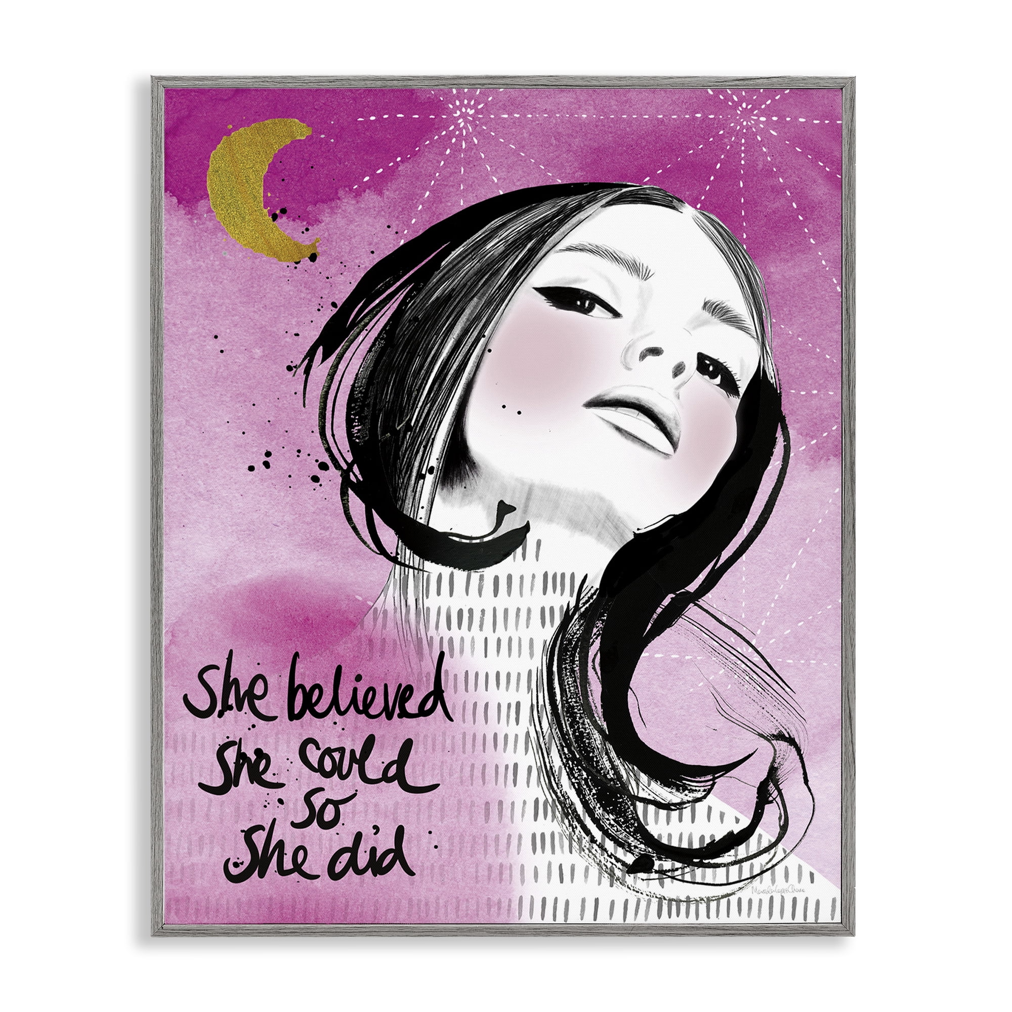 Stupell Industries Inspirational So She Did Novelty Painting Gray Framed Art Print Wall Art, 16 x 20
