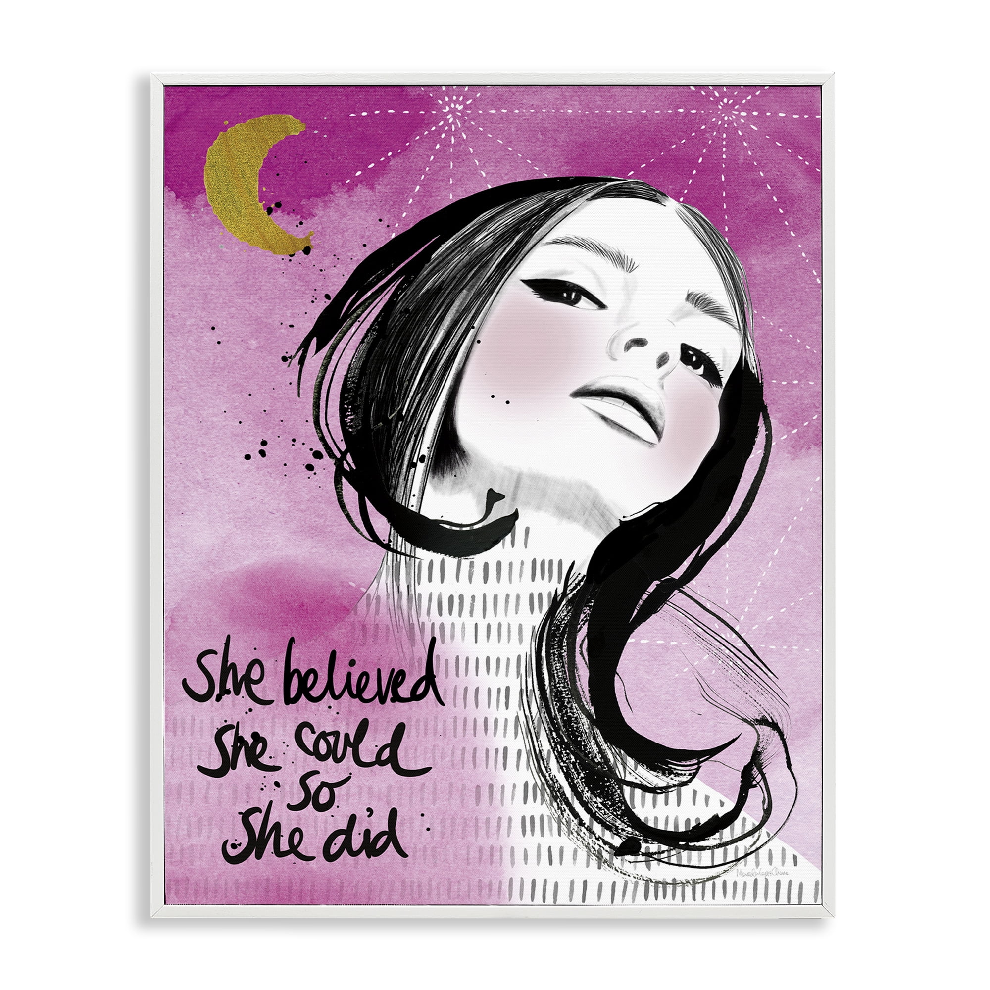 Stupell Industries Inspirational So She Did Novelty Painting White Framed Art Print Wall Art, 24 x 30