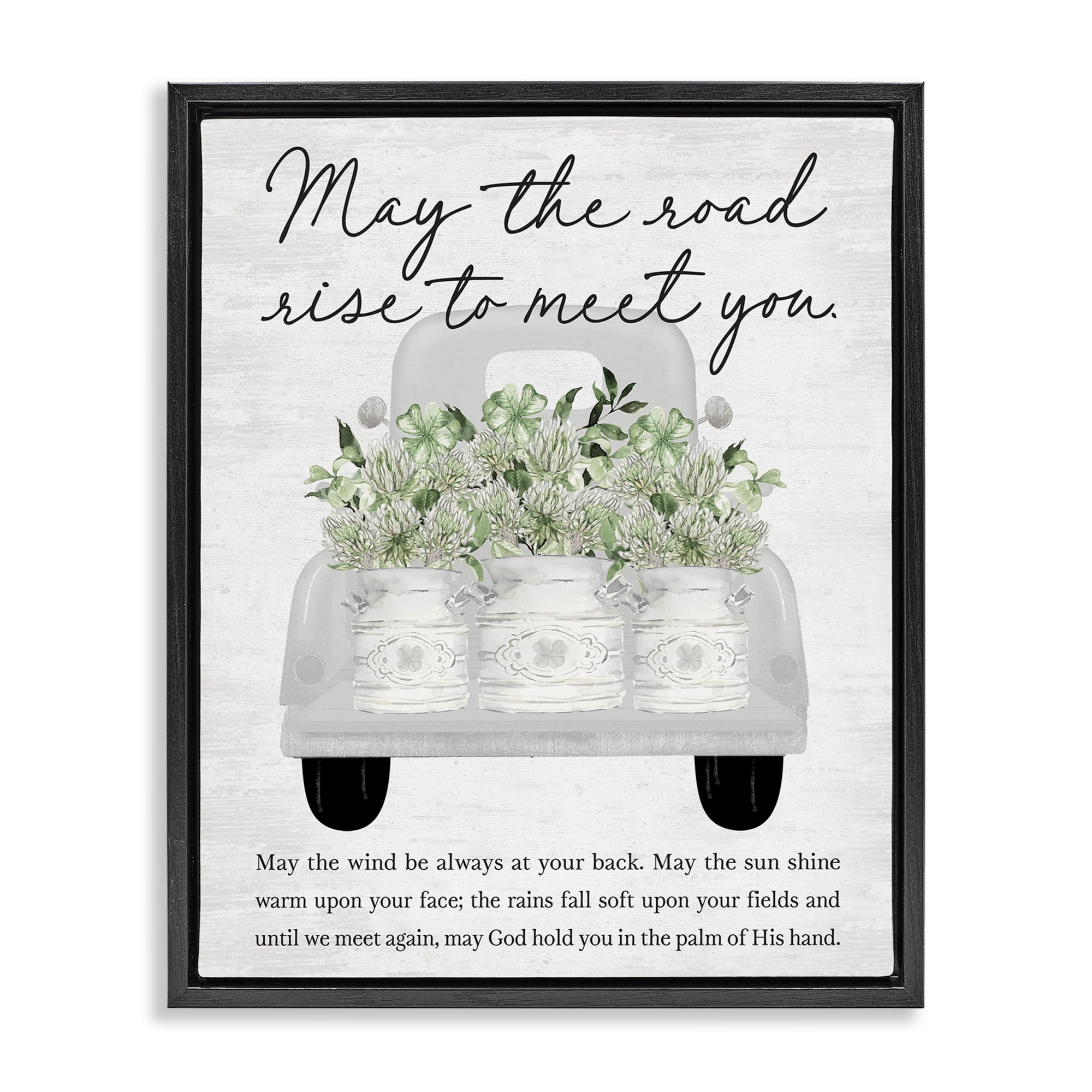 Stupell Industries Inspirational Spring Phrase Botanical & Floral Painting Black Floater Framed Canvas Art Print Wall Art, 17 x 21