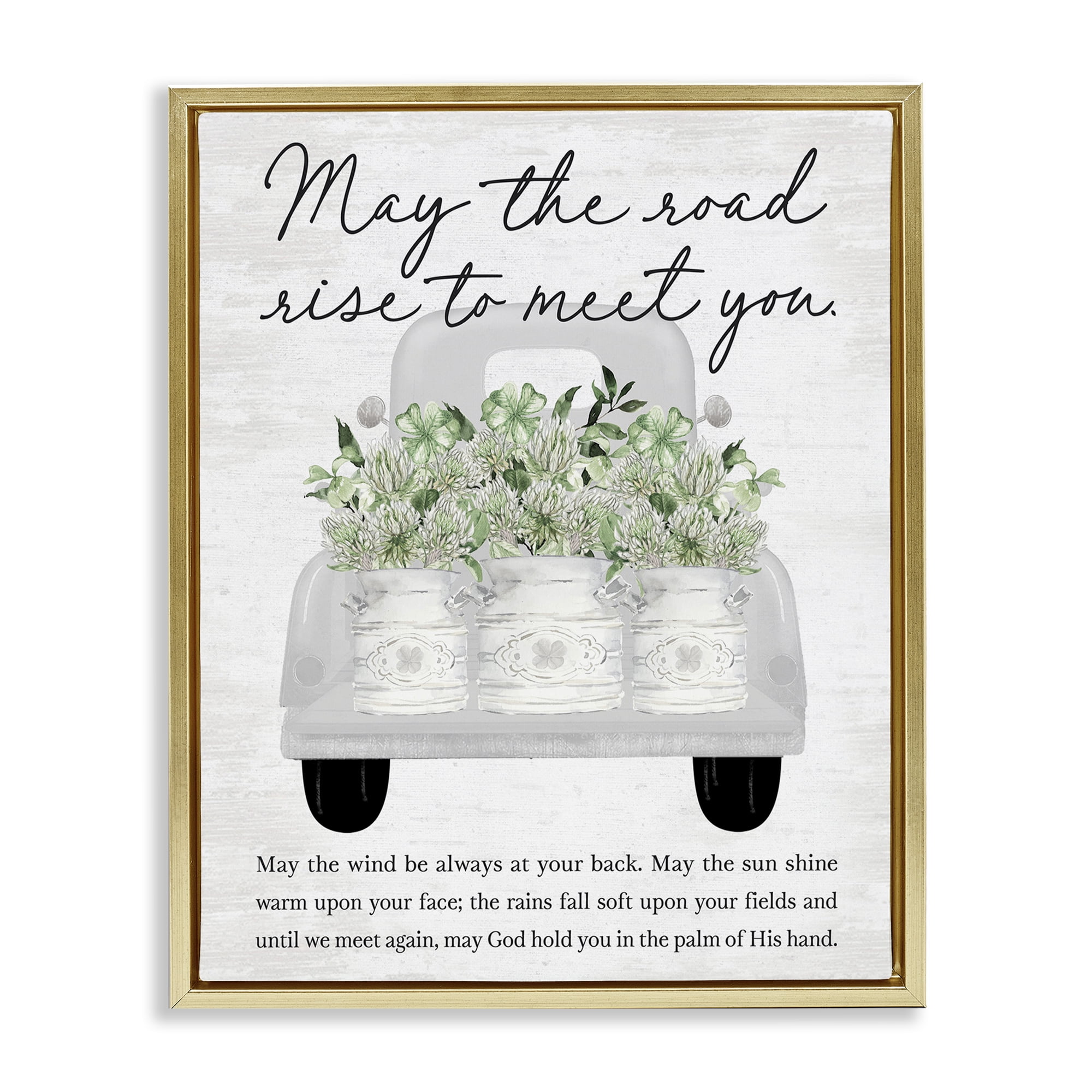 Stupell Industries Inspirational Spring Phrase Botanical & Floral Painting Gold Floater Framed Canvas Art Print Wall Art, 25 x 31