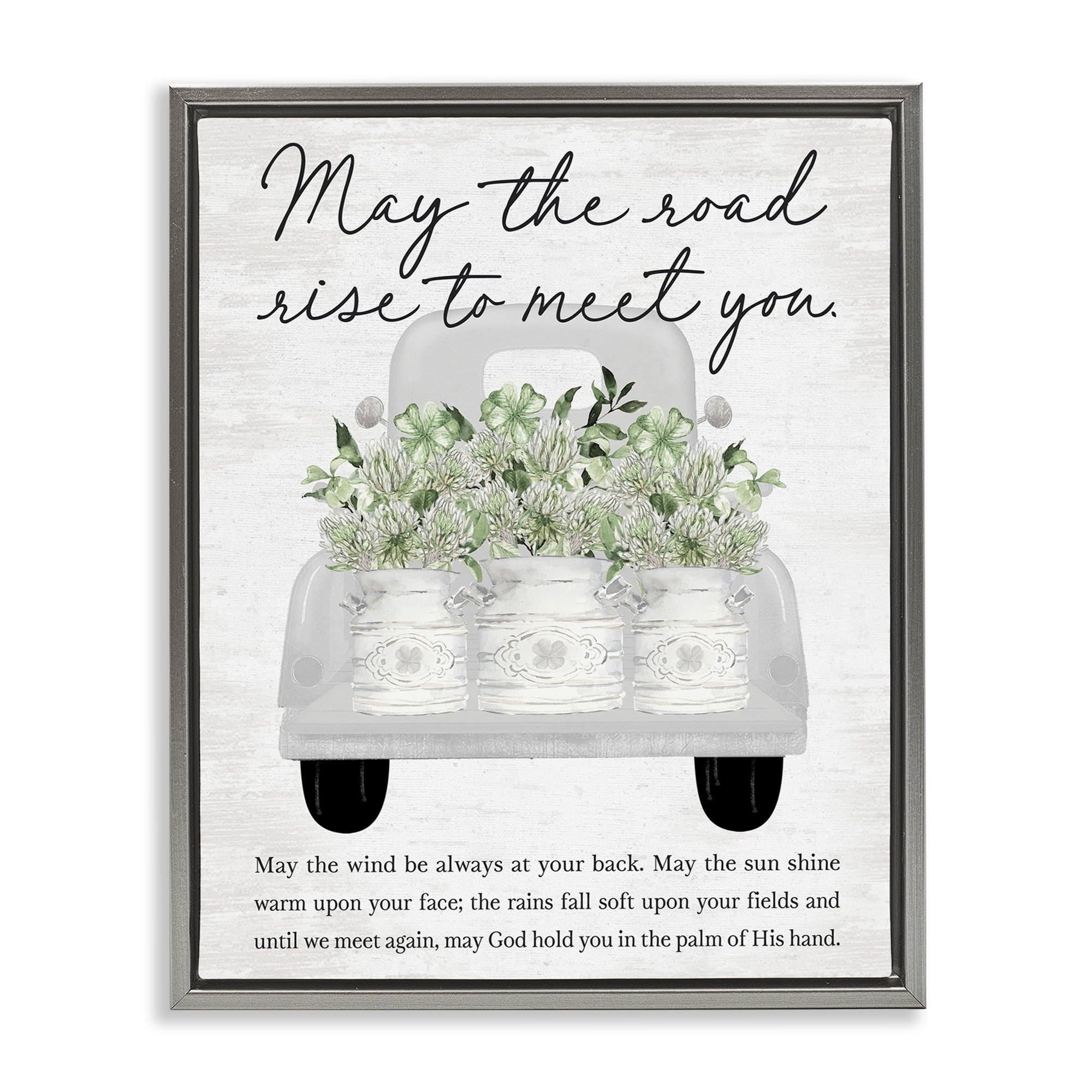 Stupell Industries Inspirational Spring Phrase Botanical & Floral Painting Gray Floater Framed Canvas Art Print Wall Art, 17 x 21