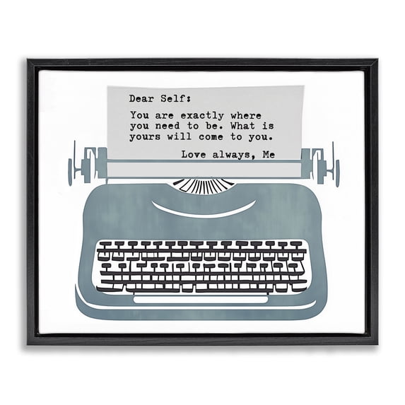 Stupell Industries Inspirational Typewriter Note to Self Black Framed Floater Canvas Wall Art design by Annabelle Hall, 25 x 31