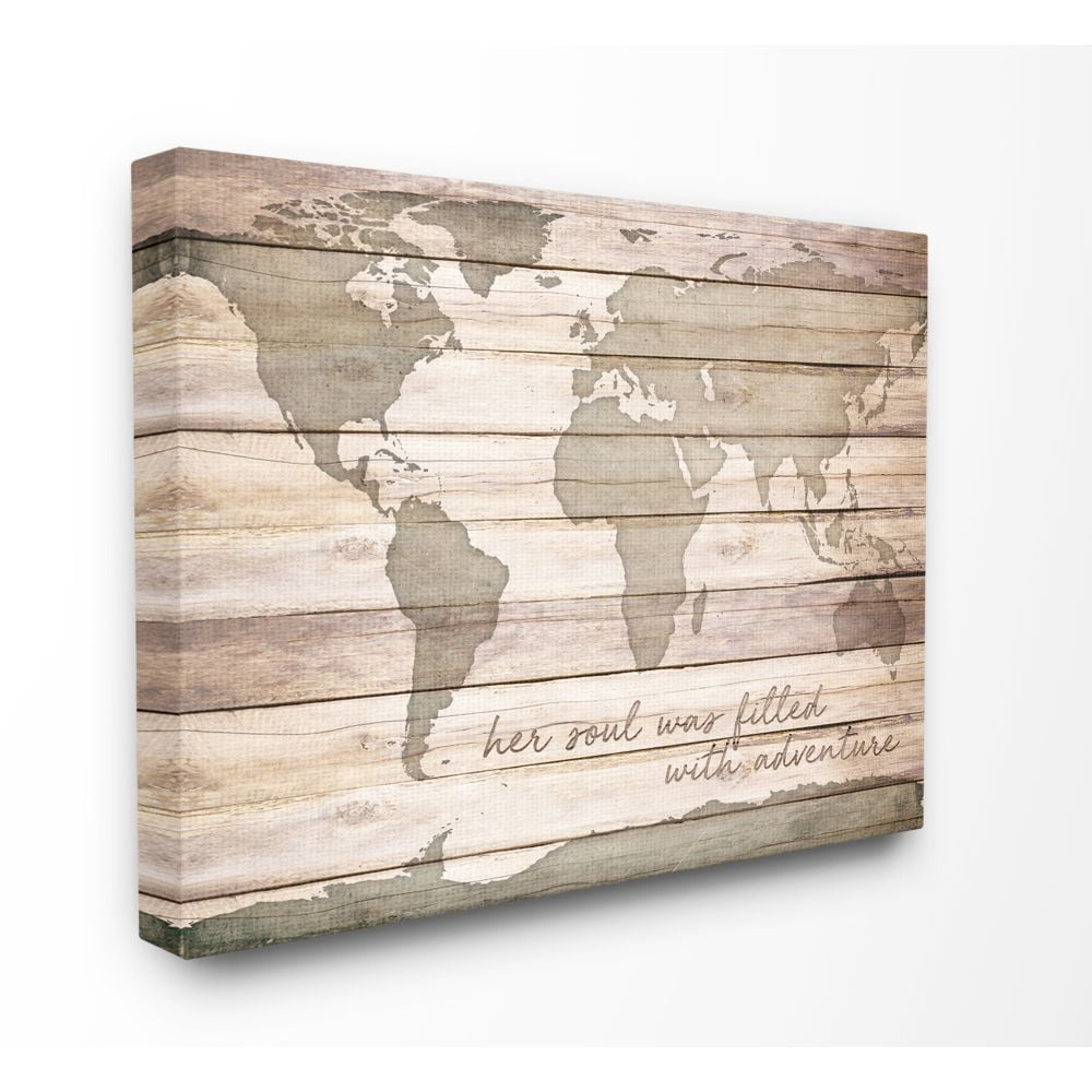 Stupell Industries Inspirational Word World Map Wood Texture Design Super Canvas Wall Art by SD Graphics Studio