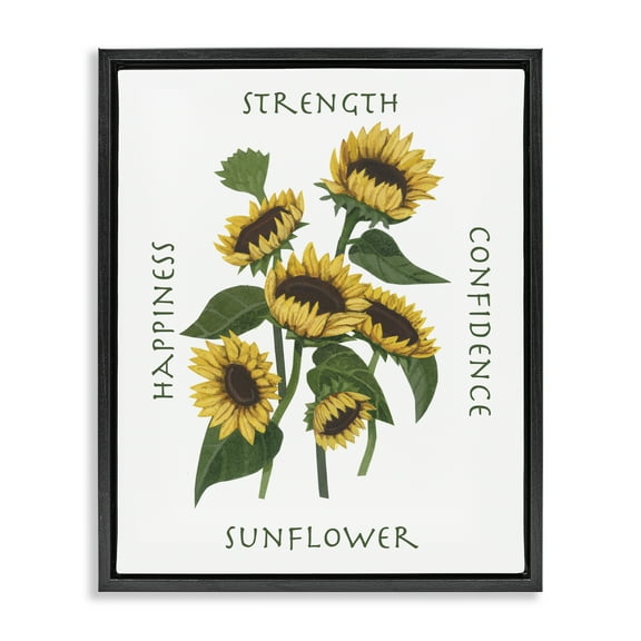 Stupell Industries Inspirational Words Sunflower Botanical & Floral Painting Black Floater Framed Art Print Wall Art, 17 x 21