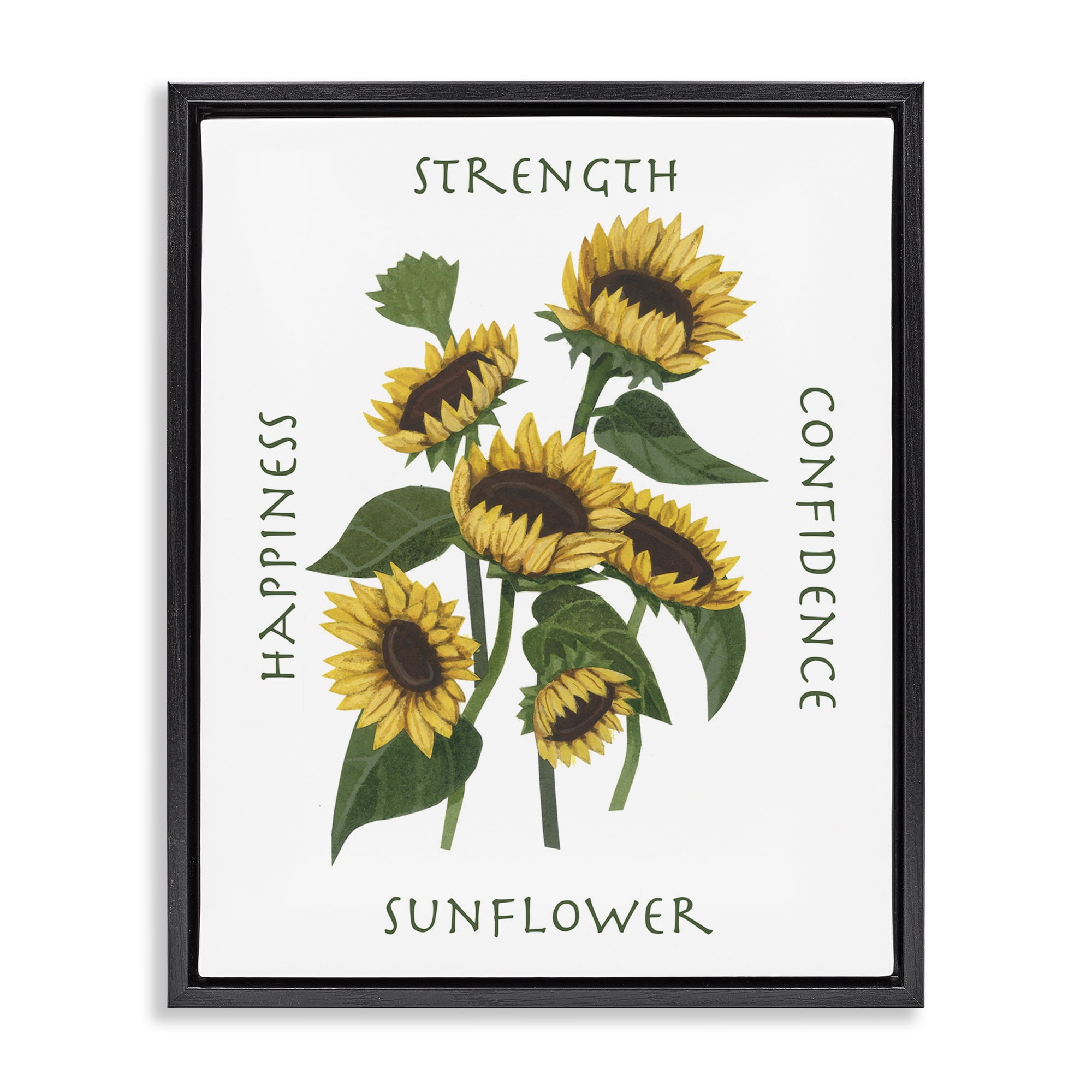 Stupell Industries Inspirational Words Sunflower Botanical & Floral Painting Black Floater Framed Art Print Wall Art, 25 x 31