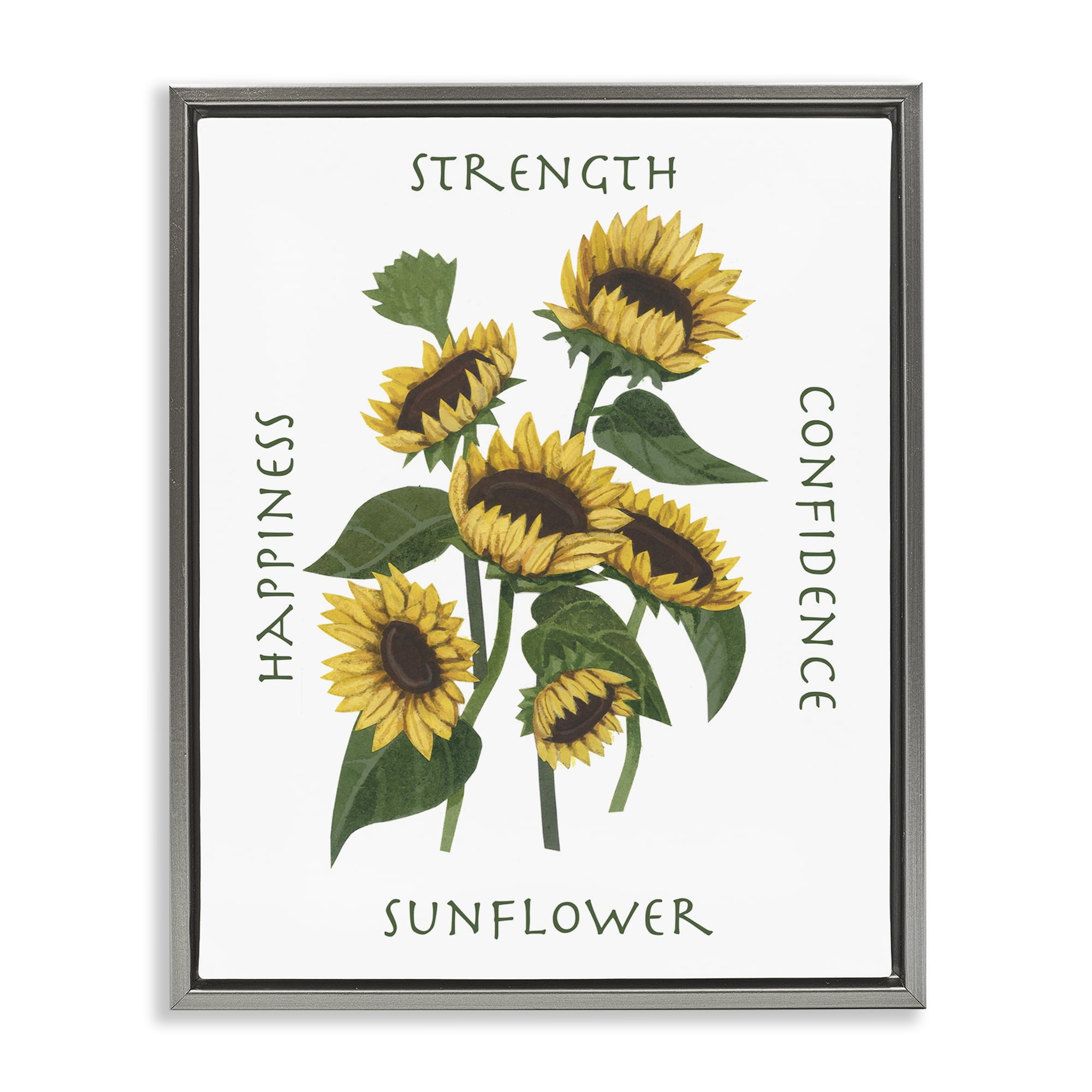 Stupell Industries Inspirational Words Sunflower Botanical & Floral Painting Gray Floater Framed Art Print Wall Art, 17 x 21