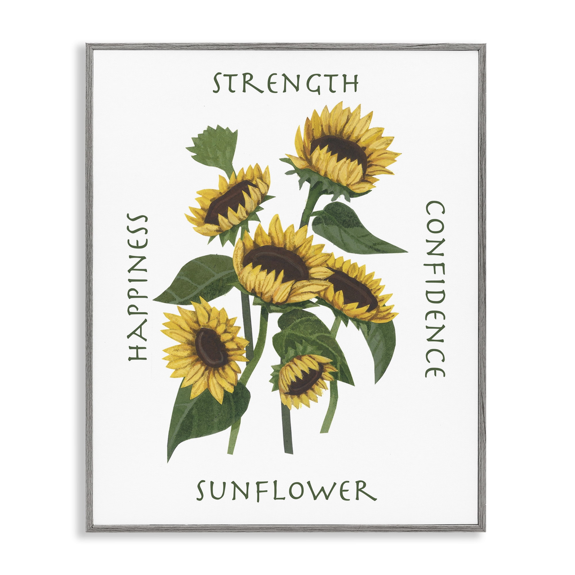 Stupell Industries Inspirational Words Sunflower Botanical & Floral Painting Gray Framed Art Print Wall Art, 24 x 30