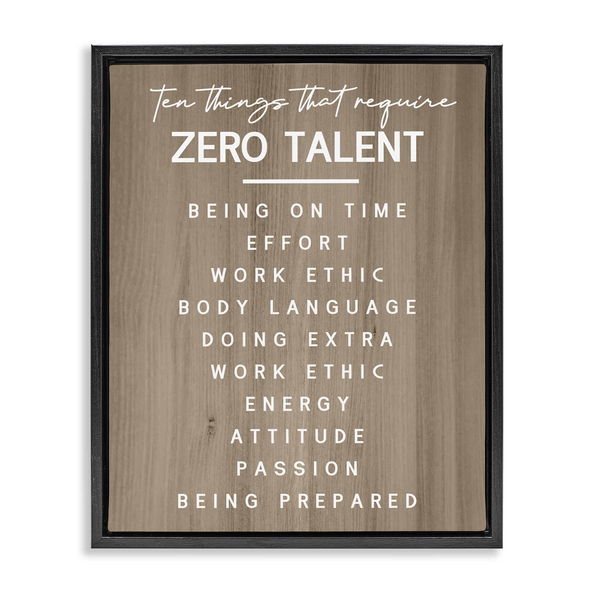 Stupell Industries Inspirational Zero Talent Text & Numbers Painting Black Floater Framed Canvas Art Print Wall Art, 25 x 31
