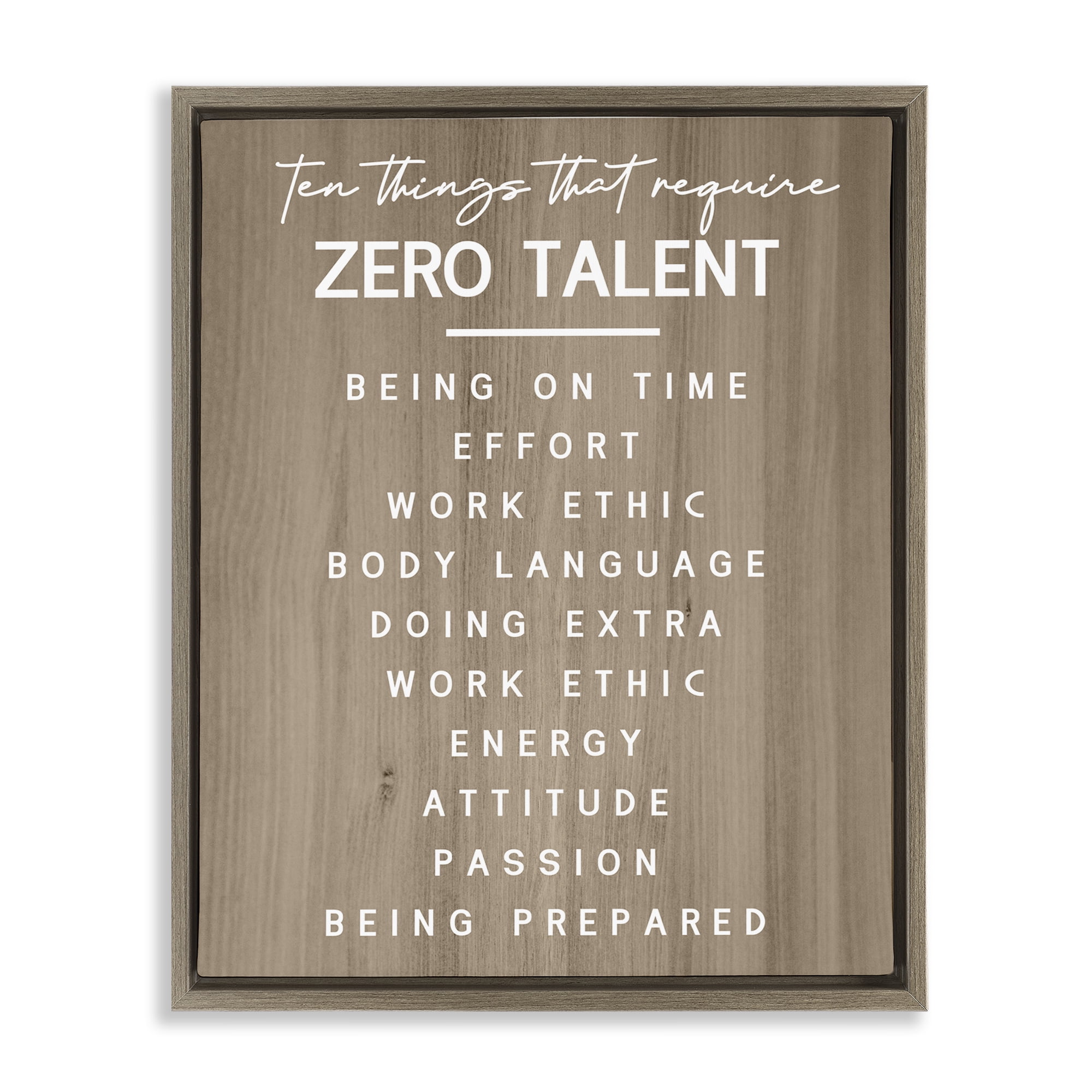 Stupell Industries Inspirational Zero Talent Text & Numbers Painting Brown Floater Framed Canvas Art Print Wall Art, 17 x 21