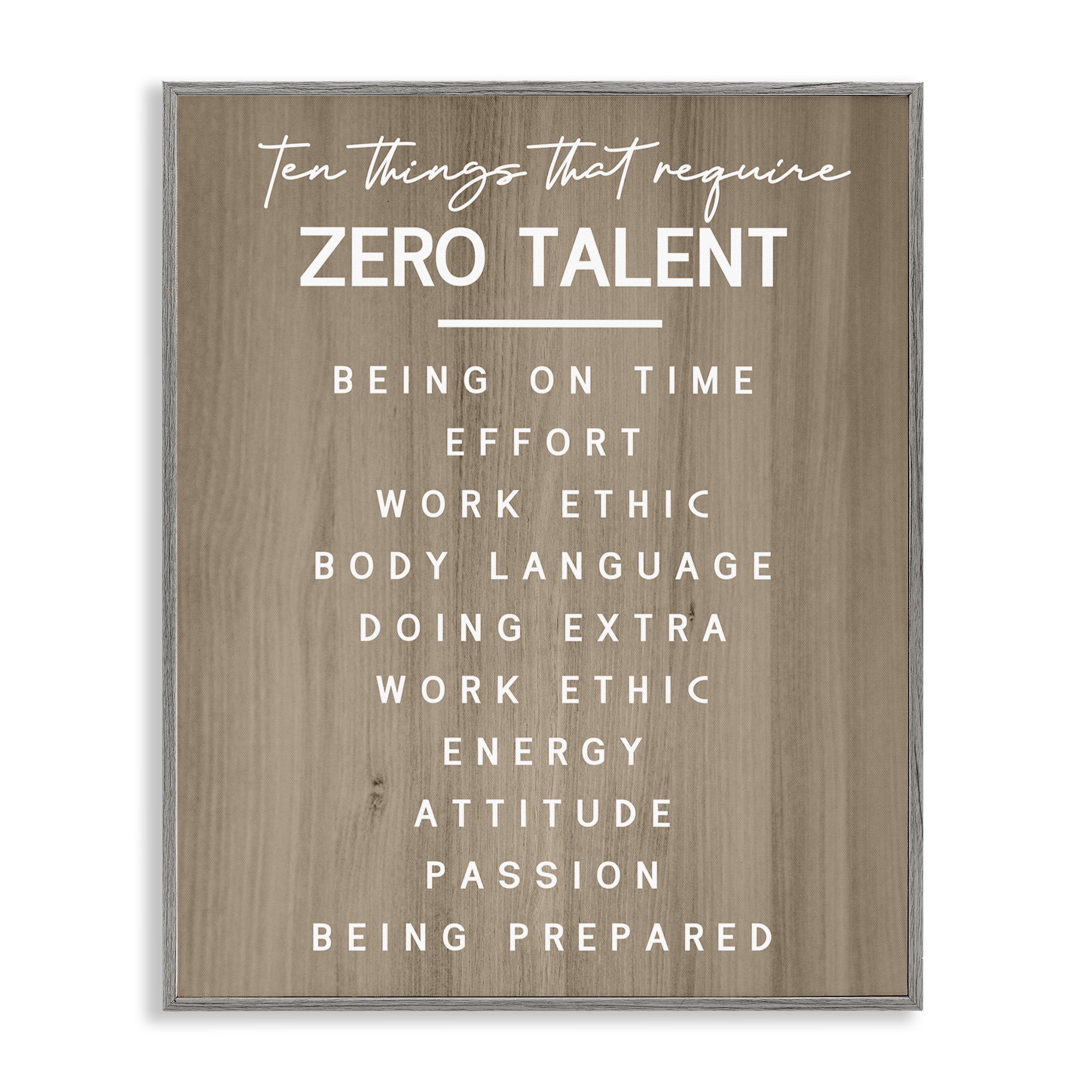 Stupell Industries Inspirational Zero Talent Text & Numbers Painting Gray Framed Art Print Wall Art, 11 x 14
