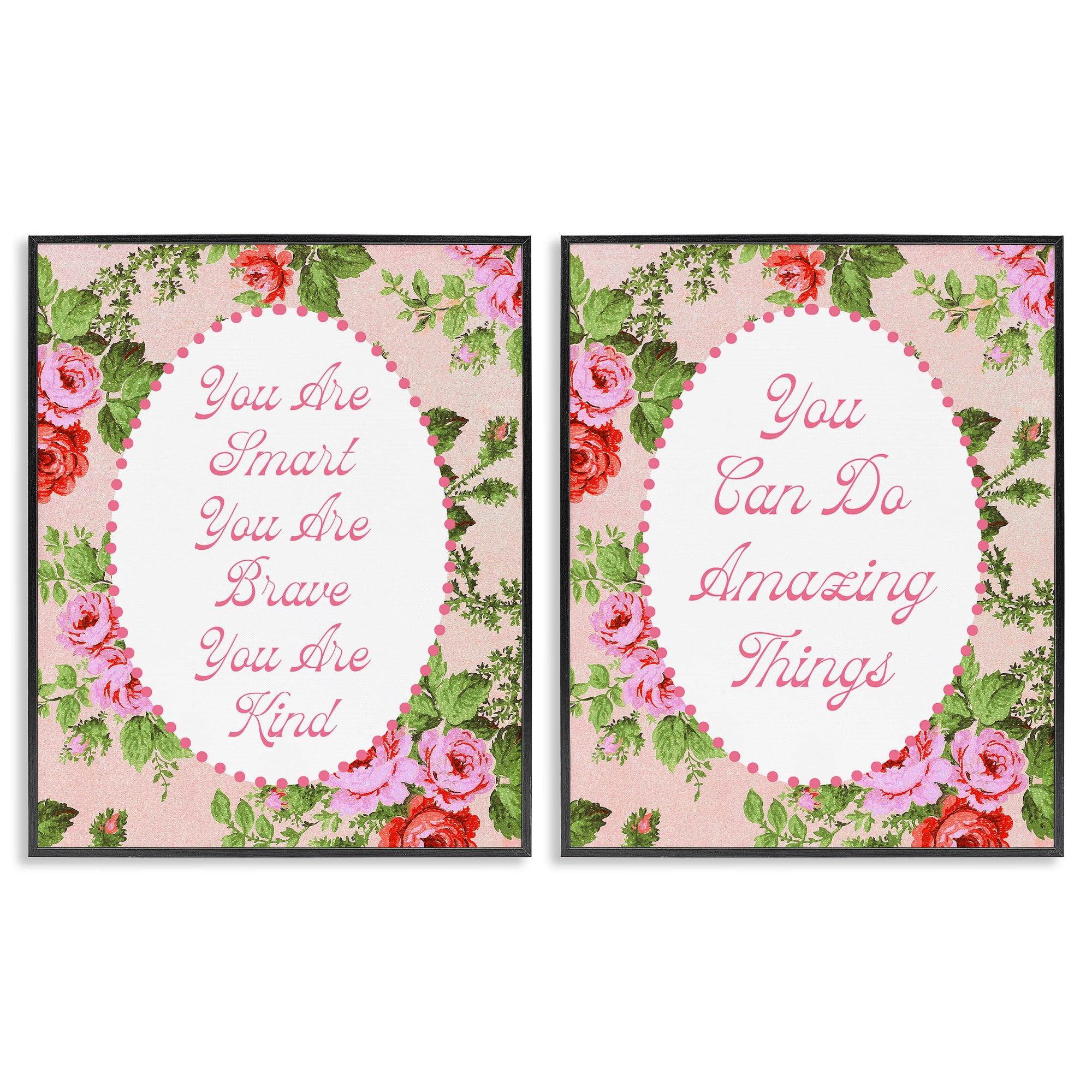 Stupell Industries Inspirations with Vintage Florals 2 Piece Black Framed Giclee Art Set, design by Lil' Rue
