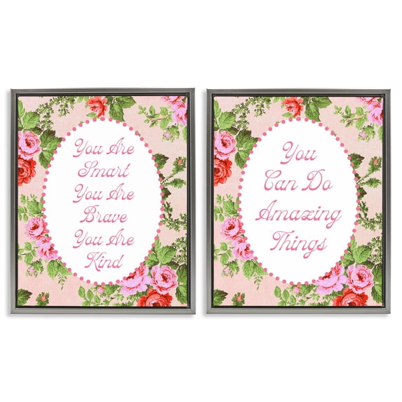 Stupell Industries Cottage Inspirations with Vintage Florals Gray 2pc Floating Frame Art Set, 25 x 31 each, by Lil' Rue