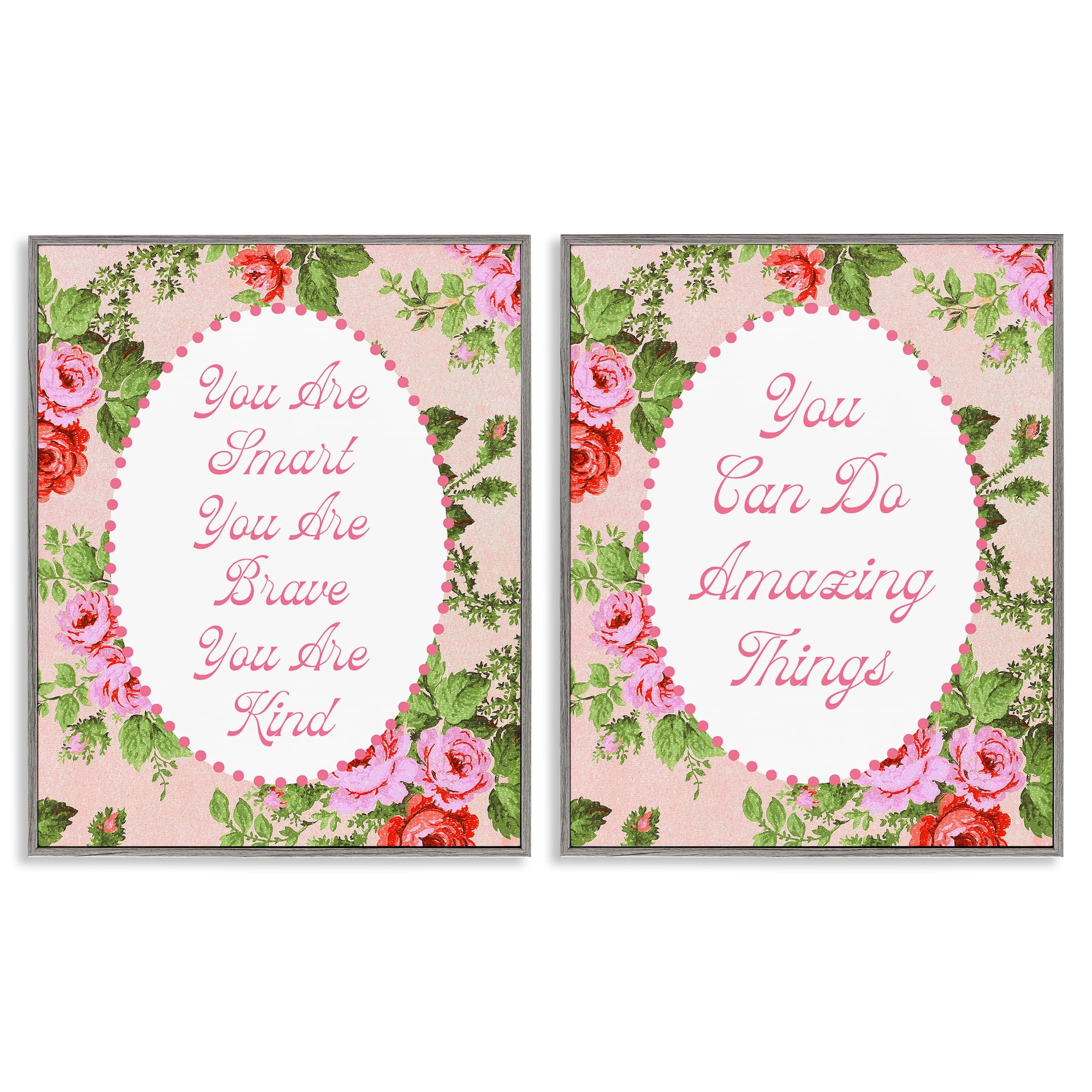 Stupell Industries Inspirations with Vintage Florals 2 Piece Gray Framed Giclee Art Set, design by Lil' Rue