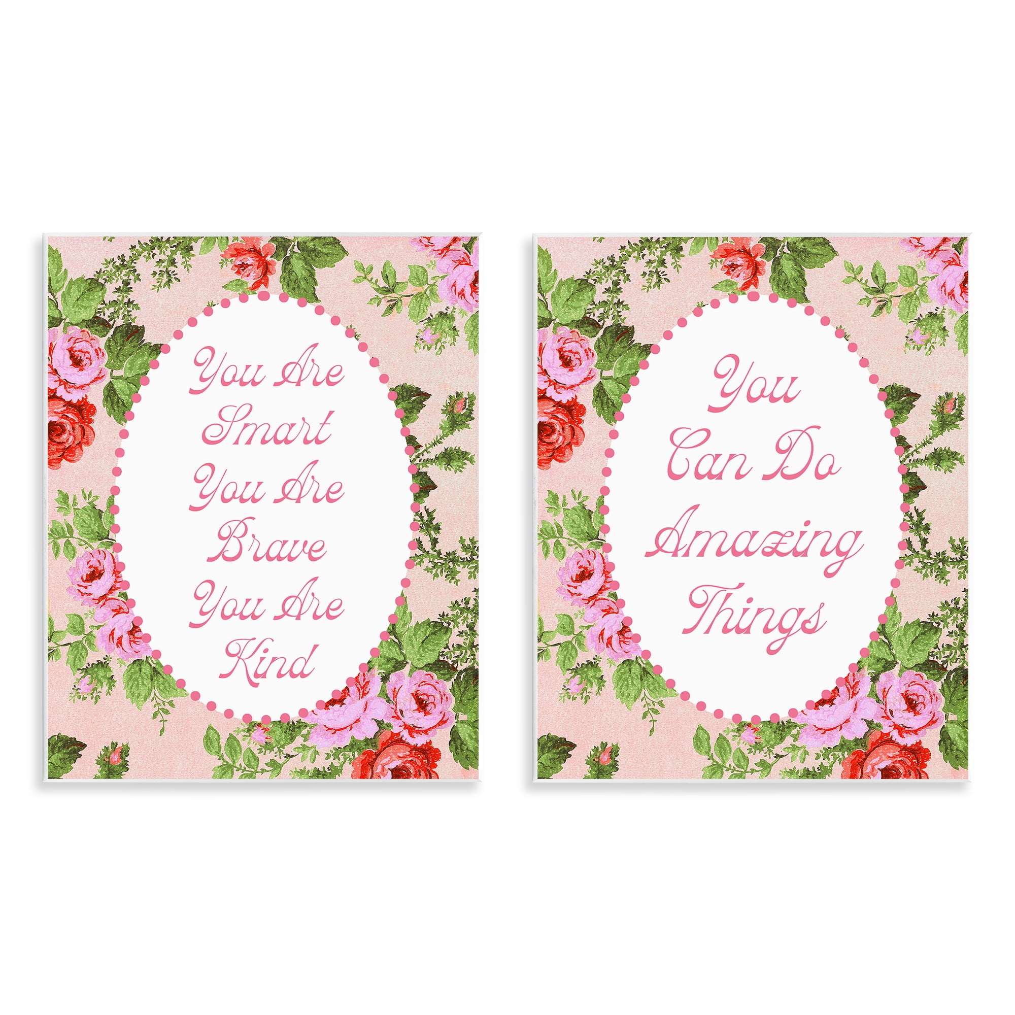 Stupell Industries Inspirations with Vintage Florals 2 Piece Wall Plaque Art Set, design by Lil' Rue